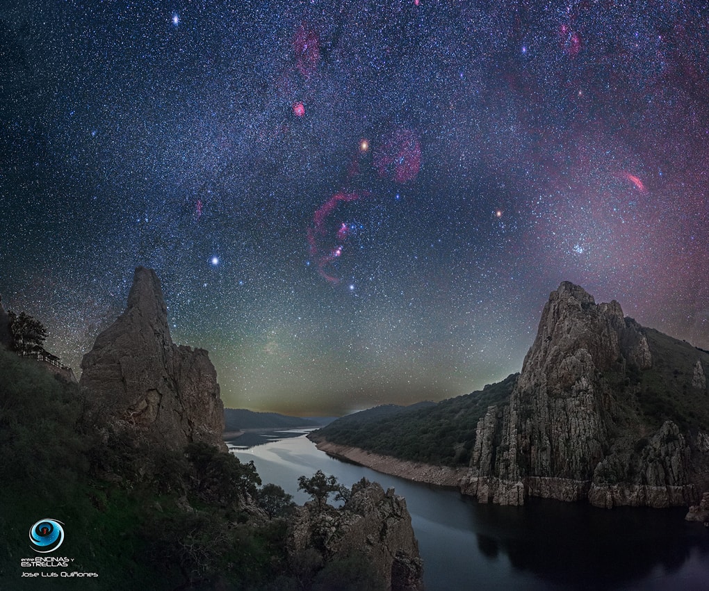 You, too, can see a night sky like this. That is because Monfrag�e National Park in Spain, where this composite image was created, has recently had its night sky officially protected from potential future light pollution.  Icons of the night sky that should continue to stand out during northern winter -- and are visible on the featured image -- include very bright stars like Sirius, Betelgeuse, and Procyon, bright star clusters like the Pleiades, and, photographically, faint nebulas like the California and Rosette Nebulas.  Even 100 years ago, many people were more familiar with a darker night sky than people today, primarily because of the modern light pollution.  Other parks that have been similarly protected as dark-sky preserves include Death Valley National Park (USA) and Grasslands National Park (Canada). Areas such as the city of Flagstaff, Arizona and much of the Big Island of Hawaii also have their night skies protected.