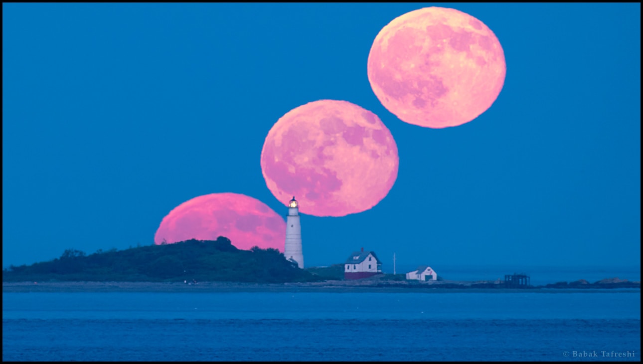 This well-planned telephoto timelapse captures July's Full Moon rise across outer Boston Harbor, Massachusetts, planet Earth. In the foreground, the historic terrestrial beacon is known as Boston Light. July's Full Moon is known to some as a Thunder Moon, likely a reference to the sounds of the northern summer month's typically stormy weather. But the eastern sky was clear for this video sequence. Near the horizon, the long sight-line through atmospheric layers filters and refracts the moonlight, causing the rising Moon's reddened color, ragged edges and distorted shape.
