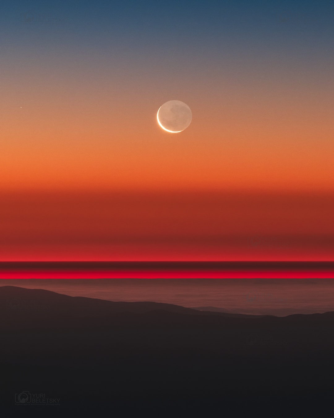 Also known as the Moon's "ashen glow" or the "Old Moon in the New Moon's arms", earthshine is earthlight reflected from the Moon's night side. This stunning image of earthshine from a young crescent moon was taken from Las Campanas Observatory, Atacama Desert, Chile, planet Earth near moonset on January 18. Dramatic atmospheric inversion layers appear above the Pacific Ocean, colored by the sunset at the planet's western horizon. But the view from the Moon would have been stunning, too. When the Moon appears in Earth's sky as a slender crescent, a dazzlingly bright, nearly full Earth would be seen from the lunar surface. A description of earthshine, in terms of sunlight reflected by Earth's oceans in turn illuminating the Moon's dark surface, was written 500 years ago by Leonardo da Vinci.
