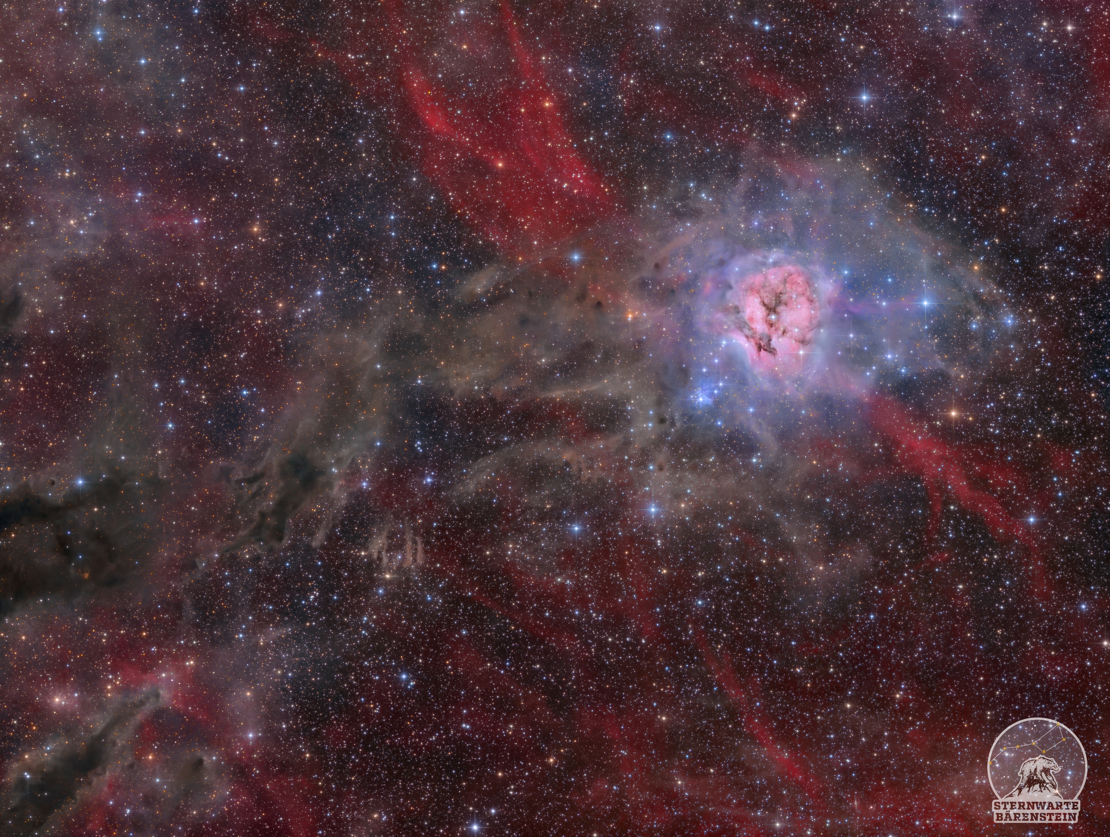Inside the Cocoon Nebula is a newly developing cluster of stars. The cosmic Cocoon on the upper right also punctuates a long trail of obscuring interstellar dust clouds to its left.  Cataloged as IC 5146, the beautiful nebula is nearly 15 light-years wide, located some 3,300 light years away toward the northern constellation of the Swan (Cygnus). Like other star forming regions, it stands out in red, glowing, hydrogen gas excited by young, hot stars and blue, dust-reflected starlight at the edge of a nearly invisible molecular cloud. In fact, the bright star near the center of this nebula is likely only a few hundred thousand years old, powering the nebular glow as it slowly clears out a cavity in the molecular cloud's star forming dust and gas. This exceptionally deep color view of the Cocoon Nebula traces tantalizing features within and surrounding the dusty stellar nursery.   Follow APOD on: Facebook,  Google Plus,  Instagram, or Twitter