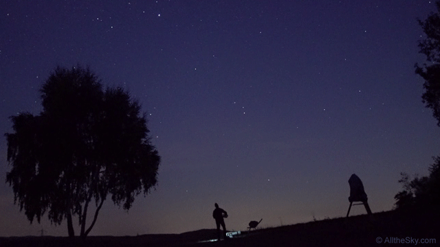 Bright meteors and dark night skies made this year's Perseid meteor shower a great time for a weekend campout. And while packing away their equipment, skygazers at a campsite in the mountains of southern Germany found at least one more reason to linger under the stars, witnessing this brief but colorful flash with their own eyes. Presented as a 50 frame gif, the two second long video was captured during the morning twilight of August 12. In real time it shows the development of the typical green train of a bright Perseid meteor. A much fainter Perseid is just visible farther to the right. Plowing through Earth's atmosphere at 60 kilometers per second, Perseids are fast enough to excite the characteristic green emission of atomic oxygen at altitudes of 100 kilometers or so.