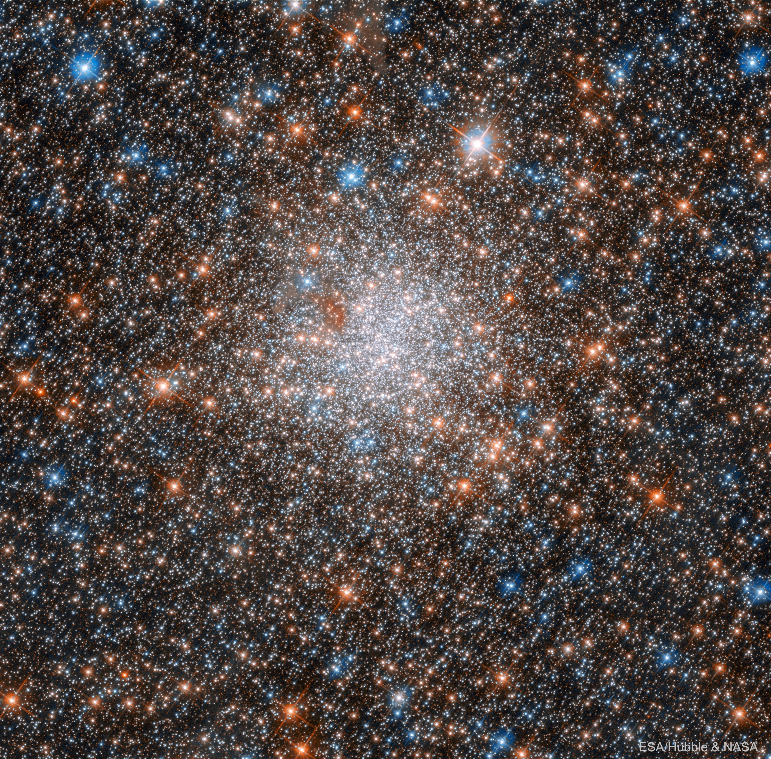 Jewels don't shine this bright -- only stars do. And almost every spot in this glittering jewel-box of an image from the Hubble Space Telescope is a star. Now some stars are more red than our Sun, and some more blue -- but all of them are much farther away.  Although it takes light about 8 minutes to reach Earth from the Sun, NGC 1898 is so far away that it takes light about 160,000 years to get here. This huge ball of stars, NGC 1898, is called a globular cluster and resides in the central bar of the Large Magellanic Cloud (LMC) -- a satellite galaxy of our large Milky Way Galaxy. The featured multi-colored image includes light from the infrared to the ultraviolet and was taken to help determine if the stars of NGC 1898 all formed at the same time, or at different times. There are increasing indications that most globular clusters formed stars in stages, and that, in particular, stars from NGC 1898 formed shortly after ancient encounters with the Small Magellanic Cloud (SMC) and our Milky Way Galaxy.   Space Telescope Live: Where is Hubble looking right now?