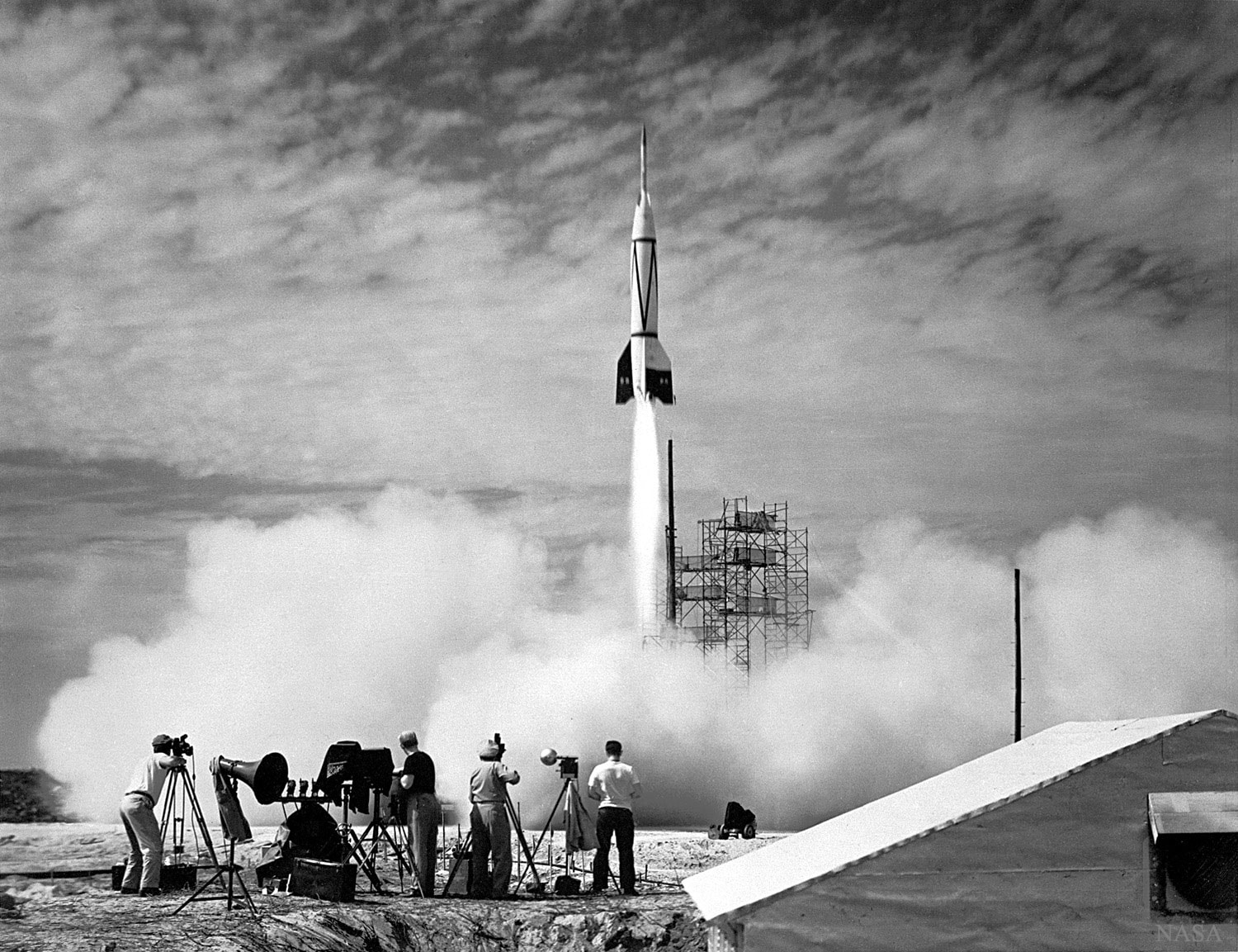 A new chapter in space flight began in 1950 with the launch of the first rocket from Cape Canaveral, Florida: the Bumper V-2.  Featured here, the Bumper V-2 was an ambitious two-stage rocket program that topped a V-2 missile base with a WAC Corporal rocket.  The upper stage was able to reach then-record altitudes of almost 400 kilometers, about the height of the modern International Space Station.  Launched under the direction of the General Electric Company, the Bumper V-2 was used primarily for testing rocket systems and for research on the upper atmosphere.  Bumper V-2 rockets carried small payloads that allowed them to measure attributes including air temperature and cosmic ray impacts.  Seven years later, the Soviet Union launched Sputnik I and Sputnik II, the first satellites into Earth orbit.  In response in 1958, 60 years ago today, the USA created NASA.    Anniversary: NASA: 60 Years and Counting