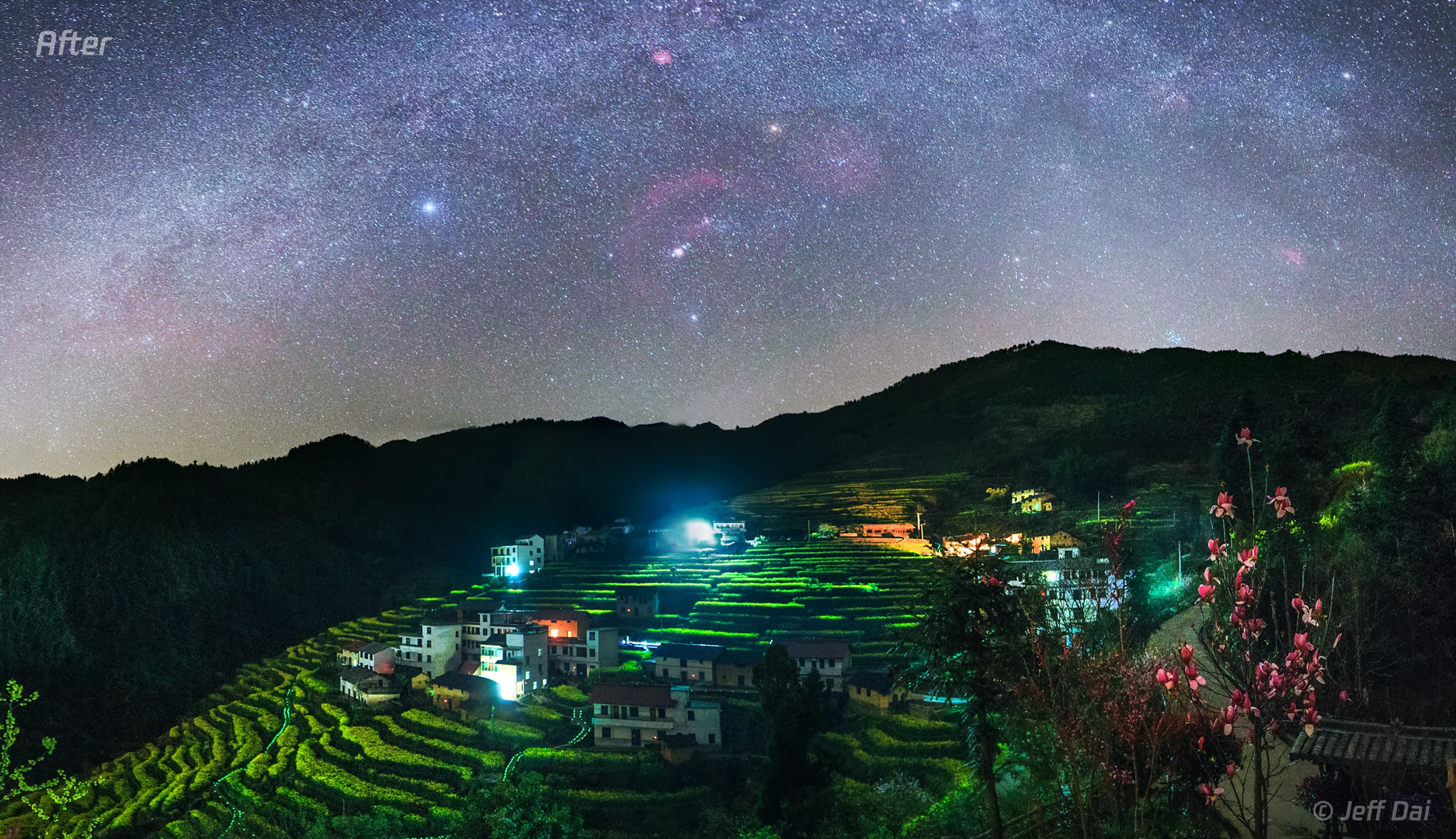 Have you ever experienced a really dark night sky? One common and amazing feature is the glowing band of our Milky Way galaxy stretching from horizon to horizon.  If you live in or near a big city, though, you might not know this because city lights reflecting off the Earth's atmosphere could only allow you to see the Moon and a few stars. Today, however, being UNESCO's International Day of Light, the International Astronomical Union is asking people to Turn on the Night by trying to better understand, and in the future better reduce, light pollution. You can practice even now by going to the main APOD website at NASA and hovering your cursor over the Before image. The After picture that comes up is a panorama of four exposures taken with the same camera and from the same location, showing what happened recently in China when people in Kaihua County decided to turn down many of their lights.  Visible in the Before picture are the stars Sirius (left of center) and Betelgeuse, while visible in the After picture are thousands of stars with the arching band of our Milky Way Galaxy. Humanity has lived for millennia under a dark night sky, and connecting to it has importance for both natural and cultural heritage.