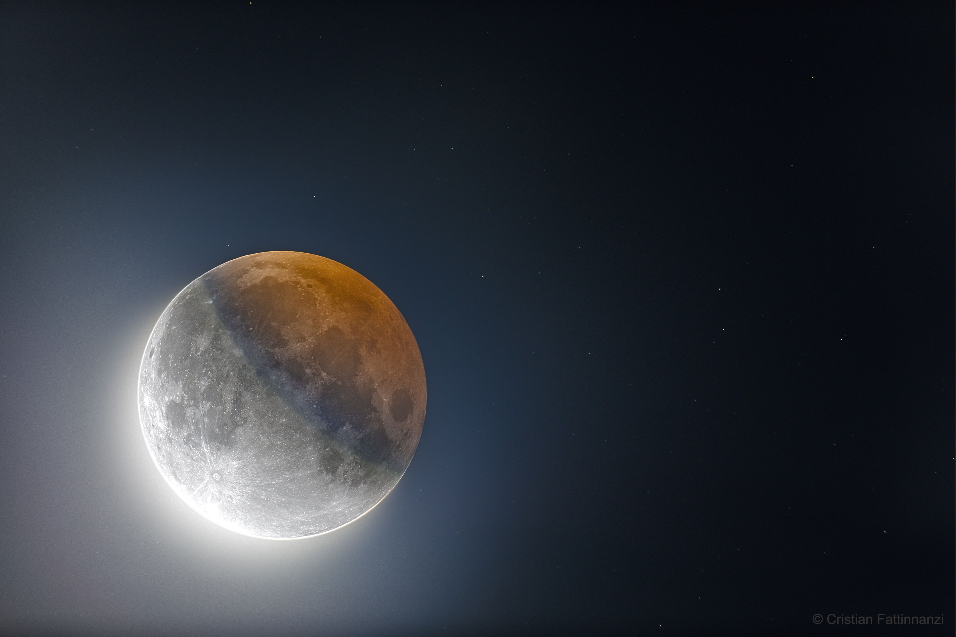 What could create such a large circular shadow on the Moon? The Earth. Last week's full Moon -- the Buck Moon -- was so full that it fell almost exactly in a line with the Sun and the Earth.  When that happens the Earth casts its shadow onto the Moon. The circularity of the Earth's shadow on the Moon was commented on by Aristotle and so has been noticed since at least the 4th century BC.  What's new is humanity's ability to record this shadow with such high dynamic range (HDR).  The featured HDR composite of last week's partial lunar eclipse combines 15 images and include an exposure as short as 1/400th of a second -- so as not to overexpose the brightest part -- and an exposure that lasted five seconds -- to bring up the dimmest part. This dimmest part -- inside Earth's umbra -- is not completely dark because some light is refracted through the Earth's atmosphere onto the Moon.  A total lunar eclipse will occur next in 2021 May.   Partial Lunar Eclipse in 2019 July: Some memorable images submitted to APOD