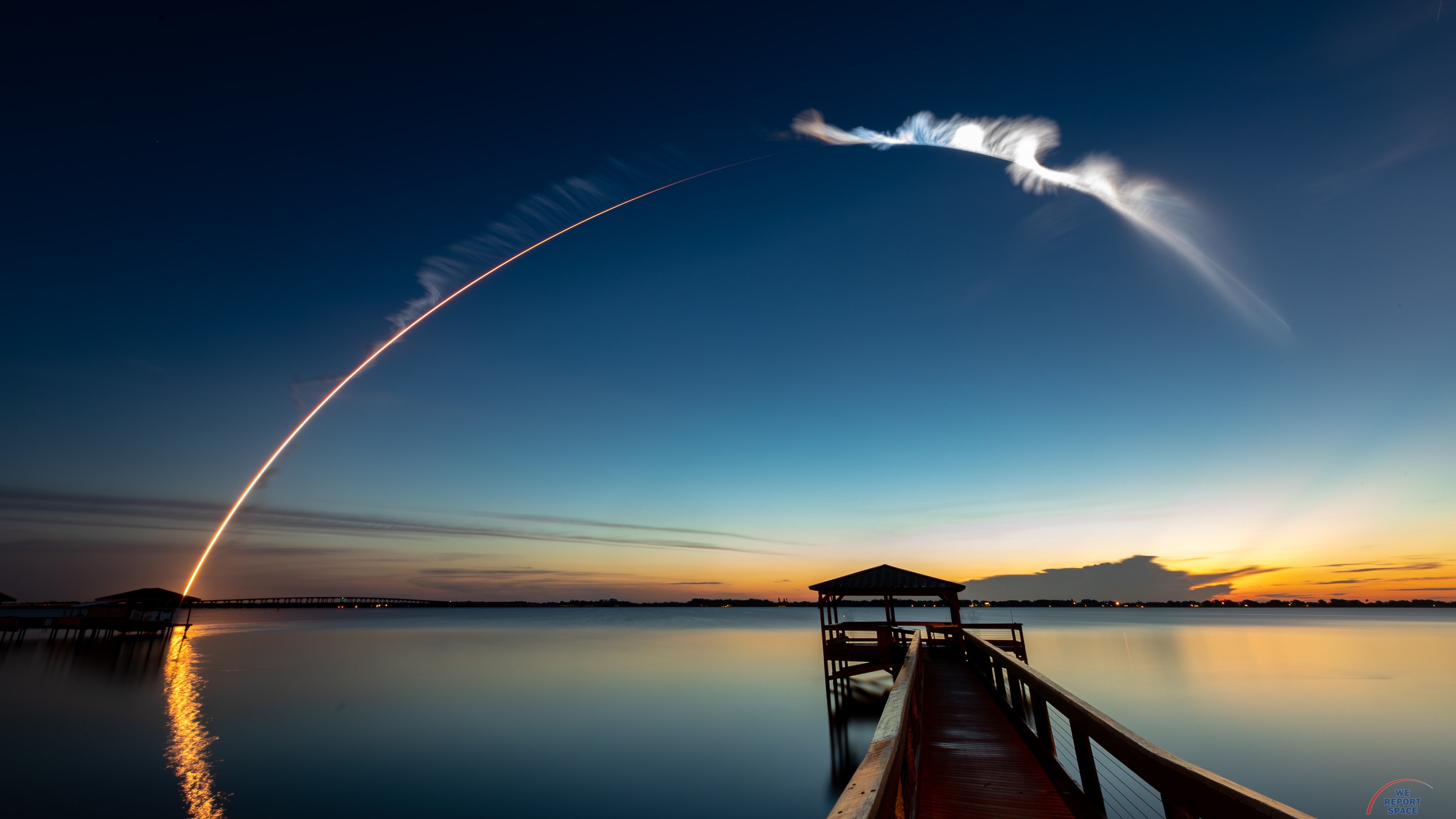 This single, 251-second long exposure follows the early flight of an Atlas V rocket on August 8, streaking eastward toward the dawn from Cape Canaveral Air Force Station, planet Earth. The launch of the United Launch Alliance rocket was at 6:13am local time. Sunrise was not until 6:48am, but the rocket's downrange plume at altitude is brightly lit by the Sun still just below the eastern horizon. Waters of the Indian River Lagoon in Palm Shores, Forida reflect subtle colors and warming glow of the otherwise calm, predawn sky. The mighty Atlas rocket carried a military communications satellite into Earth orbit. Of course, this weekend the streaks you see in clear skies before the dawn could be Perseid Meteors.   Watch: Perseid Meteor Shower