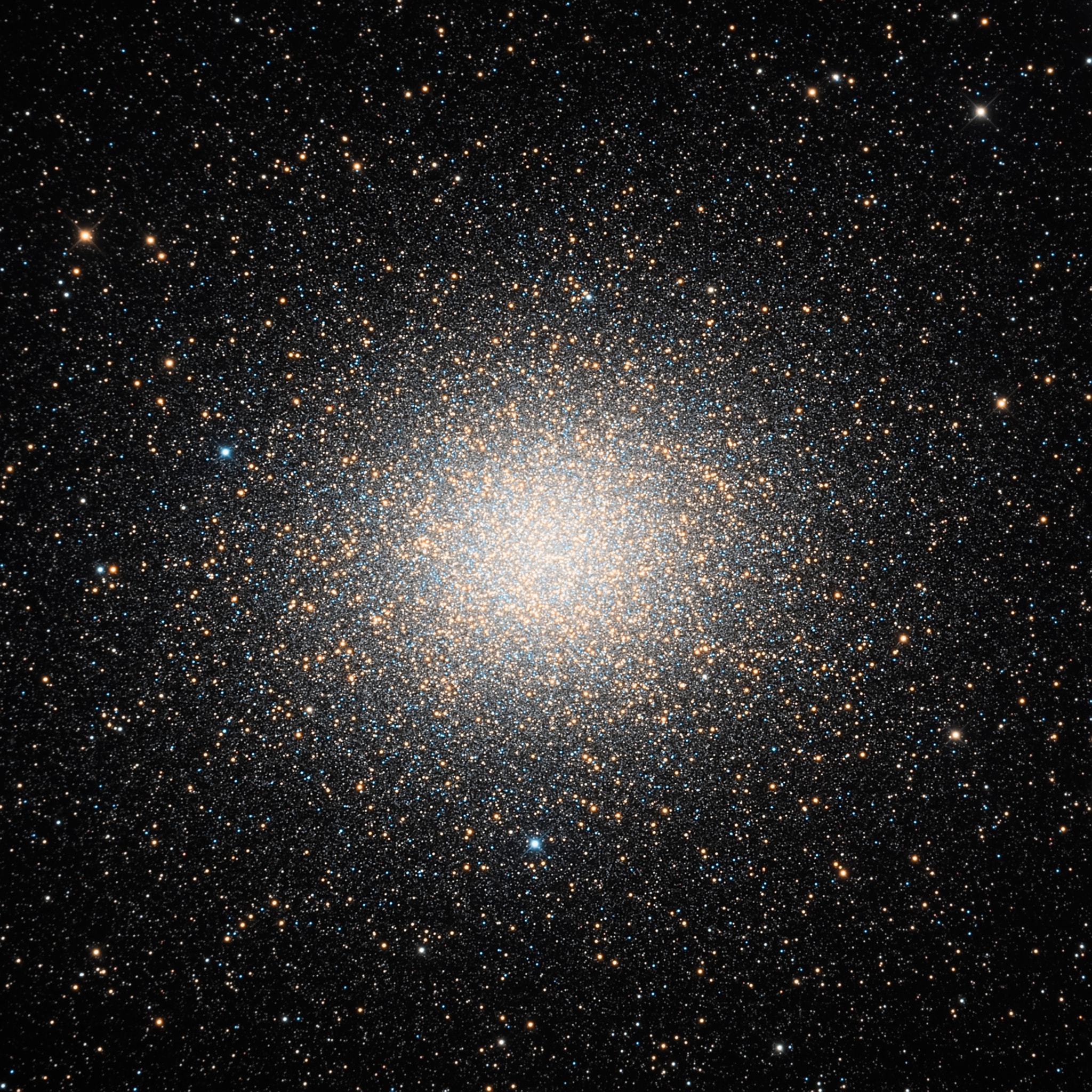 Globular star cluster Omega Centauri, also known as NGC 5139, is some 15,000 light-years away. The cluster is packed with about 10 million stars much older than the Sun within a volume about 150 light-years in diameter. It's the largest and brightest of 200 or so known globular clusters that roam the halo of our Milky Way galaxy. Though most star clusters consist of stars with the same age and composition, the enigmatic Omega Cen exhibits the presence of different stellar populations with a spread of ages and chemical abundances. In fact, Omega Cen may be the remnant core of a small galaxy merging with the Milky Way.