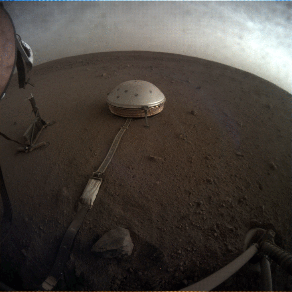 Clouds drift through the sky as the light fades near sunset in this three frame animated gif. The scene was captured on sol 145 beginning around 6:30pm local time by a camera on the Mars InSight lander. Of course, InSight's martian day, sol 145, corresponds to Earth calendar date April 25, 2019. Under the 69 centimeter (2.3 foot) diameter dome in the foreground is the lander's sensitive seismometer SEIS designed to detect marsquakes. Earthquakes reveal internal structures on planet Earth, and so tremors detected by SEIS can explore beneath the martian surface. In particular, two typical marsquakes were recorded by SEIS on May 22 (sol 173) and July 25 (sol 235). The subtle tremors from the Red Planet are at very low frequencies though, and for listening have to be processed into the audio frequency range. In the sped up recordings external noises more prevalent on cool martian evenings and likely caused by mechanical shifts and contractions have been technically dubbed dinks and donks.