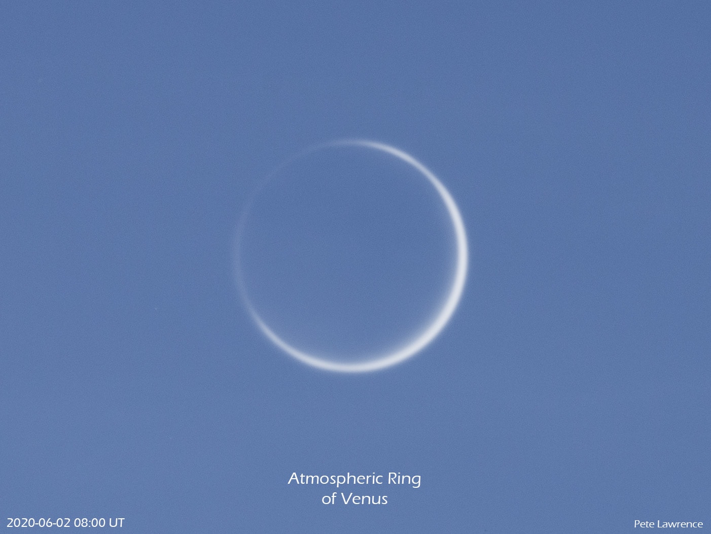 Why is Venus surrounded by a bright ring? Sometimes called a ring of fire, this rare ring is caused by the Sun's light being visible all around an object. Usually seen around the Moon during an annular solar eclipse, the ring of fire is also visible when either Venus or Mercury cross the face of our Sun.  In the featured pictured taken last week, though, Venus did not pass directly in front of the Sun -- the complete atmospheric ring was caused by sunlight scattering around the planet. Venus passed within one degree of the Sun during its inferior conjunction, as it moved from the evening to the morning sky.  The extreme brightness of the nearby Sun made capturing such an image very difficult -- the featured image was only made possible by using a temporary filter to block direct sunlight. The image was captured from Thorton, Leicestershire, UK. The pervasive blue sky glow indicates that the image was actually captured during the day.    Follow APOD on: Instagram, Facebook,  Reddit, or Twitter