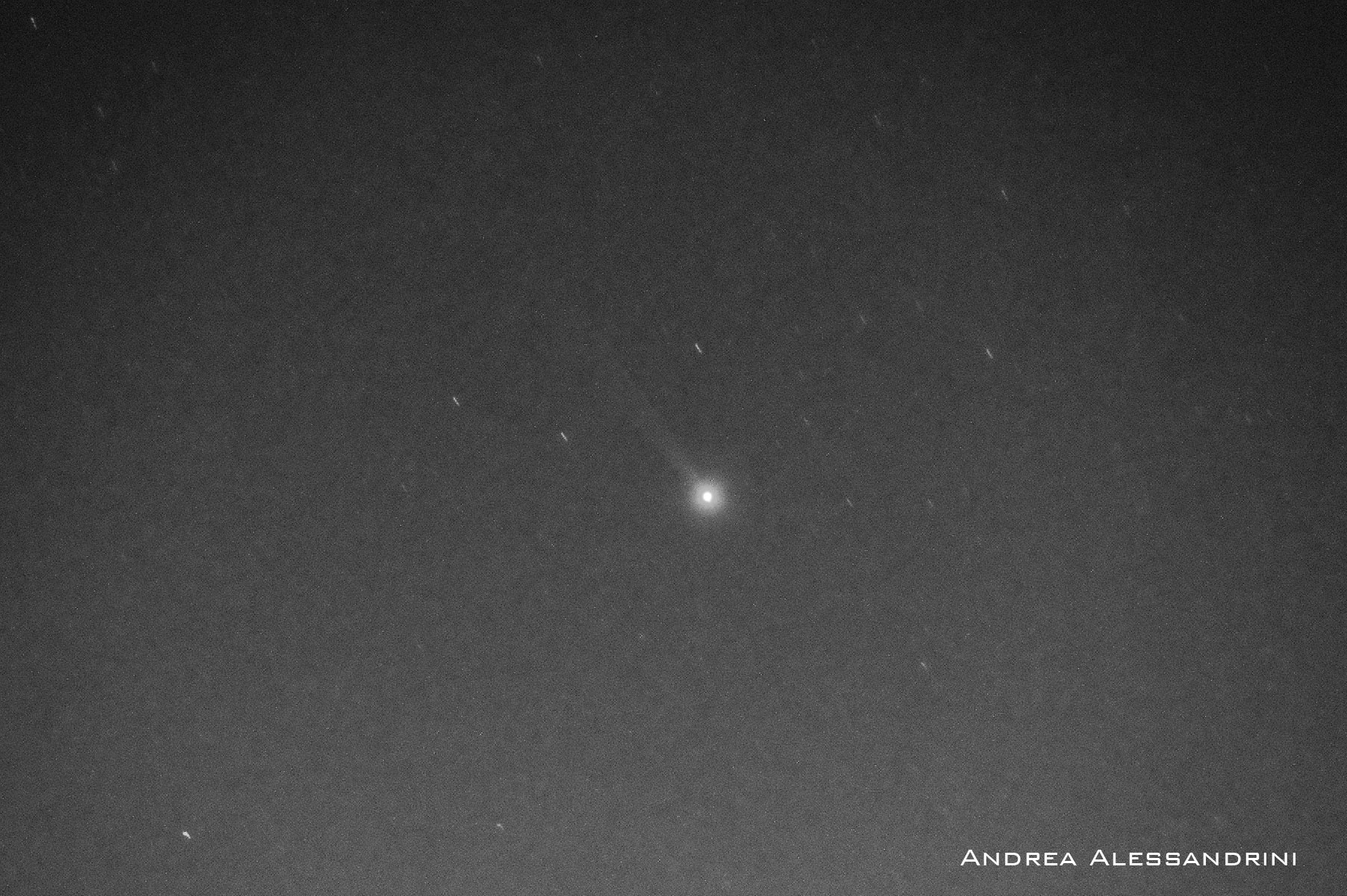 What is that fuzzy streak extending from Mercury? Long exposures of our Solar System's innermost planet may reveal something unexpected: a tail. Mercury's thin atmosphere contains small amounts of sodium that glow when excited by light from the Sun. Sunlight also liberates these molecules from Mercury's surface and pushes them away. The yellow glow from sodium, in particular, is relatively bright.  Pictured, Mercury and its sodium tail are visible in a deep image taken in late May from Italy through a filter that primarily transmits yellow light emitted by sodium. First predicted in the 1980s, Mercury's tail was first discovered in 2001. Many tail details were revealed in multiple observations by NASA's robotic MESSENGER spacecraft that orbited Mercury between 2011 and 2015.  Tails are usually associated with comets.  The tails of Comet NEOWISE are currently visible with the unaided eye in the morning sky.    Comet NEOWISE from Around the Globe: Notable Images Submitted to APOD