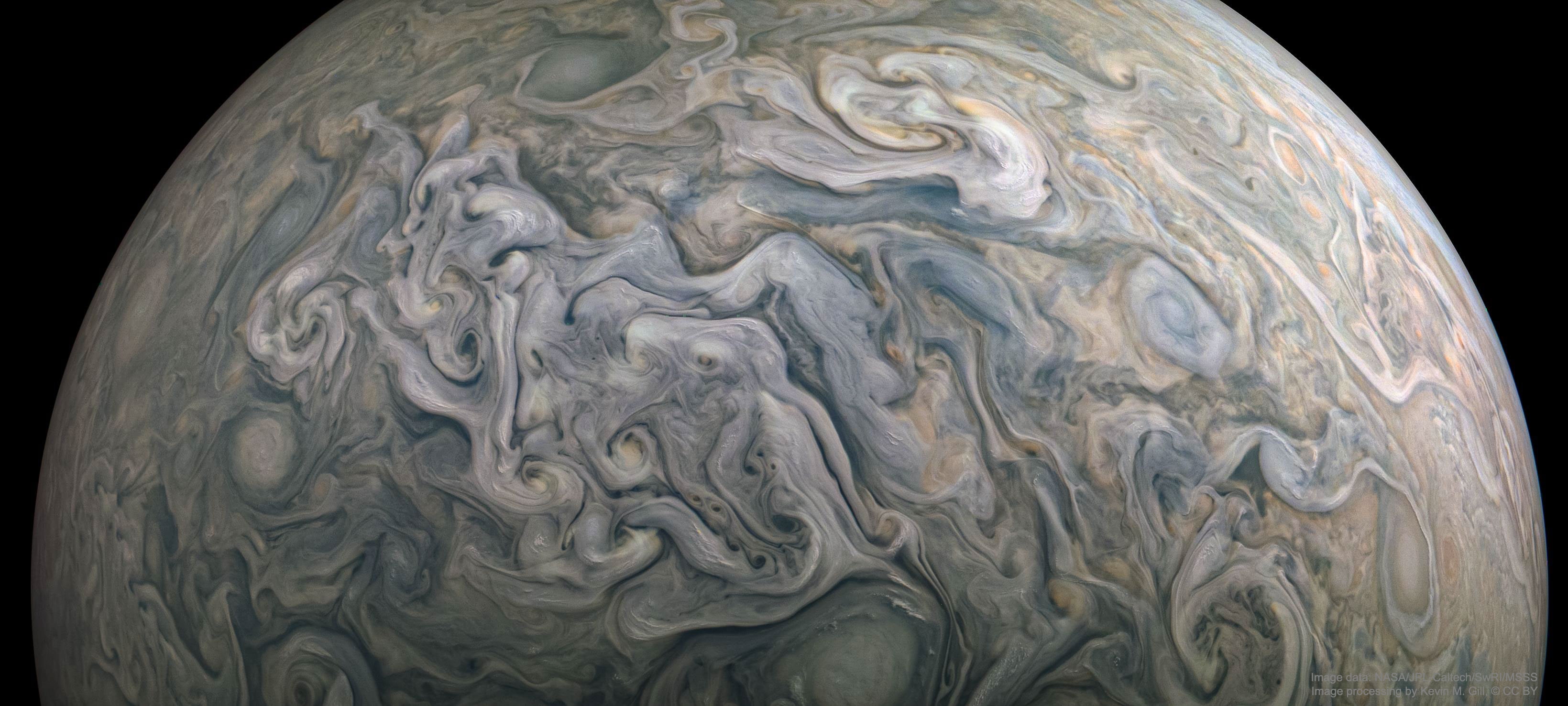 Where is Jupiter's ammonia? Gaseous ammonia was expected to be seen in Jupiter's upper atmosphere by the orbiting Juno spacecraft -- but in many clouds is almost absent. Recent Juno data, however, gives some clues: some high-level clouds appear to be home to an unexpected type of electrical discharge dubbed shallow lightning. Great charge separations are needed for lightning, which might be created by colliding mushballs lifted by rising updrafts of gas.  Ammonia and water stick to these mushballs which rise until they get too heavy -- after which they fall deep into Jupiter's atmosphere and melt.  By this process, ammonia found missing from Jupiter's upper atmosphere reappears below.  Pictured by Juno, churning clouds on Jupiter show not only mesmerizing complexity but some high-level, light-colored pop-up clouds. Understanding atmospheric dynamics on Jupiter gives valuable perspective to similar atmospheric and lightning phenomena that occur on our home Earth.    Peaking Tonight: The Perseid Meteor Shower