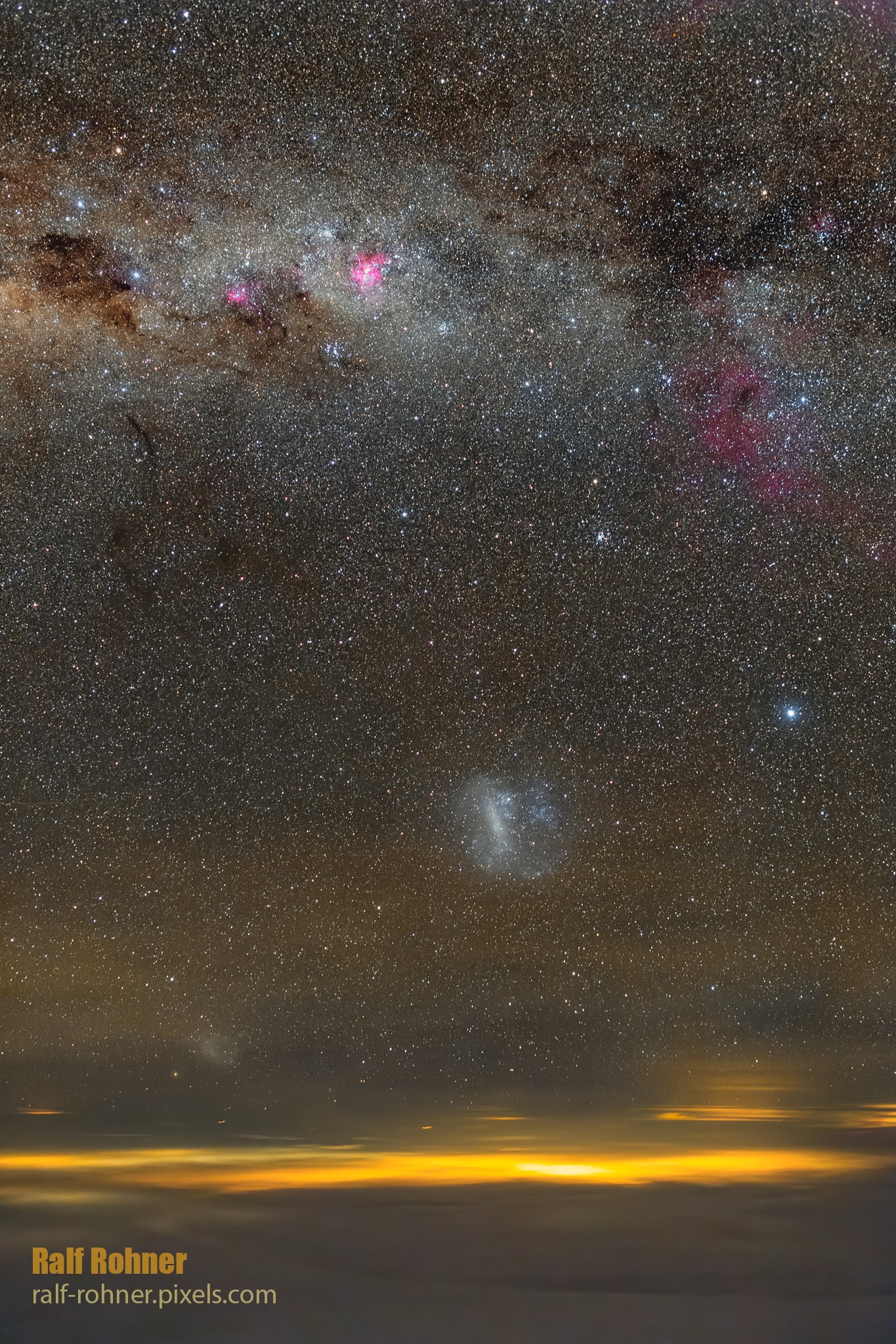 Celestial sights of the southern sky shine above a cloudy planet Earth in this gorgeous night sky view. The scene was captured from an airliner's flight deck at 38,000 feet on a steady westbound ride to Lima, Peru. To produce the sharp airborne astrophotograph, the best of a series of short exposures were selected and digitally stacked. The broad band of the southern Milky Way begins at top left with the dark Coalsack Nebula and Southern Cross. Its expanse of diffuse starlight encompasses the the Carina Nebula and large Gum Nebula toward the right. Canopus, alpha star of Carina and second brightest star in Earth's night is easy to spot below the Milky Way, as is the dwarf galaxy known as the Large Magellanic Cloud. The Small Magellanic cloud just peeks above the cloudy horizon. Of course, the South Celestial Pole also lies within the starry southern frame.