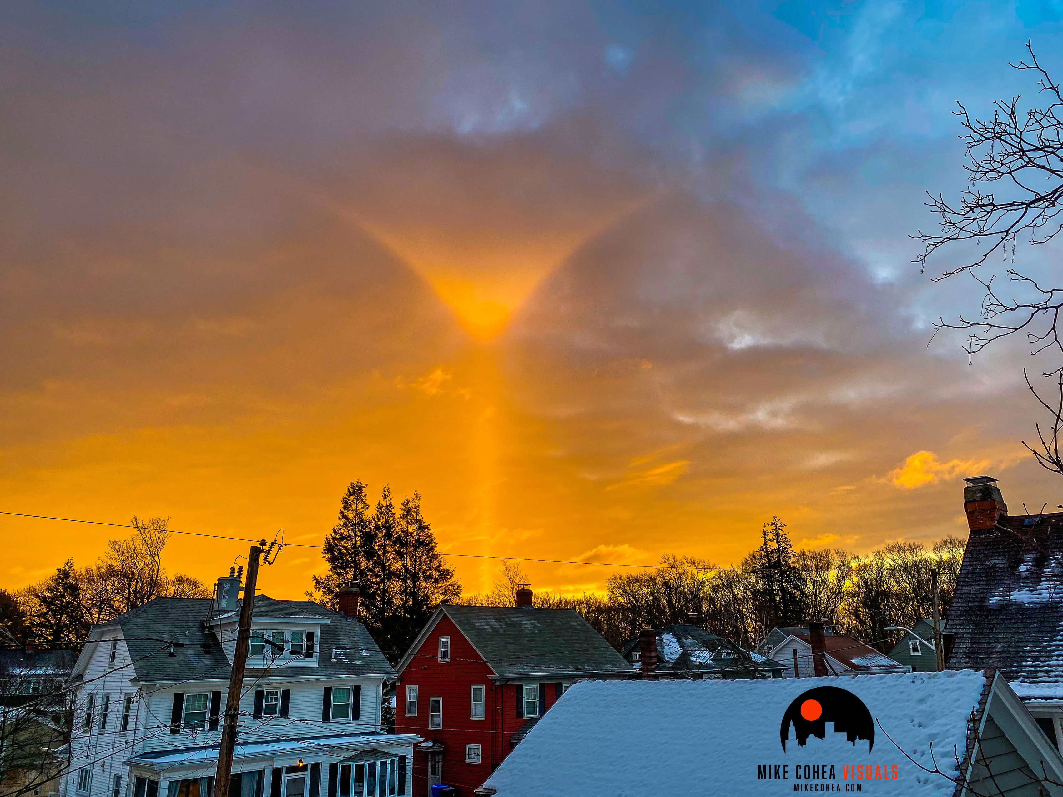 This was not a typical sun pillar.  Just after sunrise two weeks ago in Providence, Rhode Island, USA, a photographer, looking out his window, was suddenly awestruck. The astonishment was caused by a sun pillar that fanned out at the top.  Sun pillars, singular columns of light going up from the Sun, are themselves rare to see, and are known to be caused by sunlight reflecting from wobbling, hexagon-shaped ice-disks falling through Earth's atmosphere.  Separately, upper tangent arcs are known to be caused by sunlight refracting through falling hexagon-shaped ice-tubes. Finding a sun pillar connected to an upper tangent arc is extraordinary, and, initially, took some analysis to figure out what was going on. A leading theory is that this sun pillar was also created, in a complex and unusual way, by falling ice tubes.  Few might believe that such a rare phenomenon was seen again if it wasn't for the quick thinking of the photographer -- and the camera on his nearby smartphone.    News from Mars: NASA Perseverance Coverage