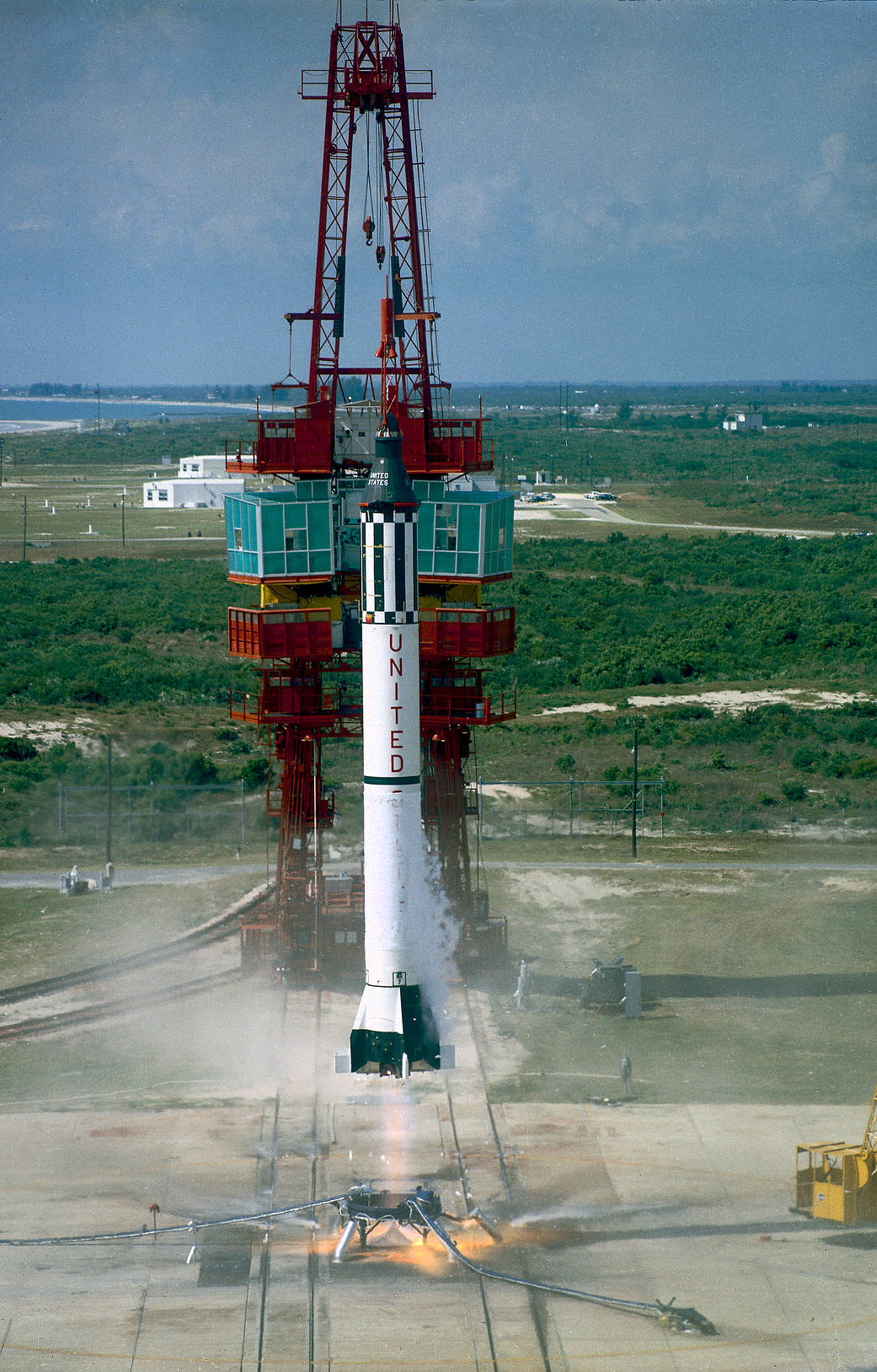 Sixty years ago, near the dawn of the space age, NASA controllers "lit the candle" and sent Mercury astronaut Alan Shepard arcing into space atop a Redstone rocket. His cramped space capsule was dubbed Freedom 7. Broadcast live to a global television audience, the historic Mercury-Redstone 3 (MR-3) spacecraft was launched from Cape Canaveral Florida at 9:34 a.m. Eastern Time on May 5, 1961. The flight of Freedom 7, the first space flight by an American, followed less than a month after the first human venture into space by Soviet Cosmonaut Yuri Gagarin. The 15 minute sub-orbital flight achieved an altitude of 116 miles and a maximum speed of 5,134 miles per hour. As Shepard looked back near the peak of Freedom 7's trajectory, he could see the outlines of the west coast of Florida, Lake Okeechobe in central Florida, the Gulf of Mexico, and the Bahamas. Shepard would later view planet Earth from a more distant perspective and walk on the Moon as commander of the Apollo 14 mission.