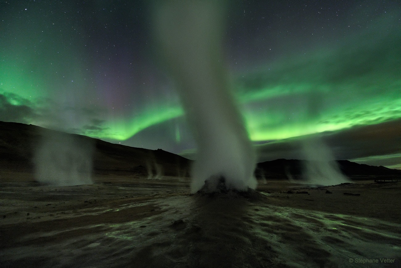 What spooky planet is this? Planet Earth of course, on a dark and stormy night in 2013 at Hverir, a geothermally active area along the volcanic landscape in northeastern Iceland. Triggered by solar activity, geomagnetic storms produced the auroral display in the starry night sky. The ghostly towers of steam and gas are venting from fumaroles and danced against the eerie greenish light. For now, auroral apparitions are increasing as our Sun approaches a maximum in its 11 year solar activity cycle. And pretty soon, ghostly shapes may dance in your neighborhood too.