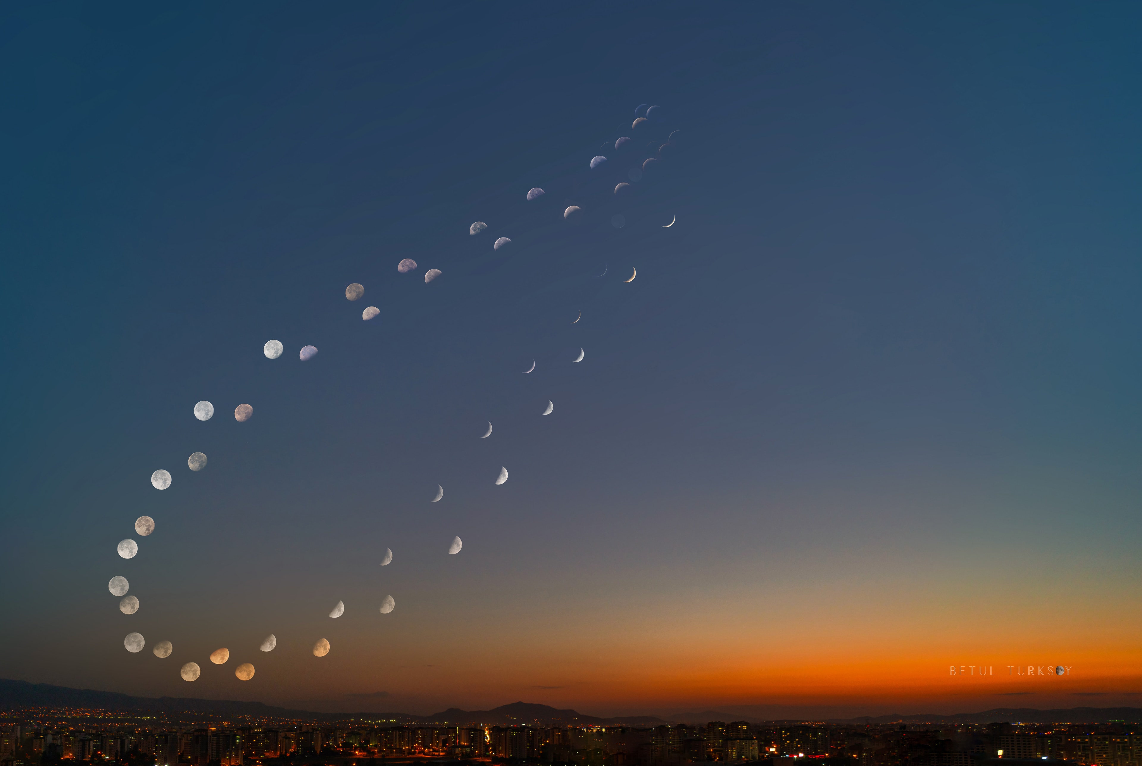 An analemma is that figure-8 curve you get when you mark the position of the Sun at the same time each day for one year. But the trick to imaging an analemma of the Moon is to wait bit longer. On average the Moon returns to the same position in the sky about 50 minutes and 29 seconds later each day. So photograph the Moon 50 minutes 29 seconds later on successive days. Over one lunation or lunar month it will trace out an analemma-like curve as the Moon's actual position wanders due to its tilted and elliptical orbit. Since the featured image was taken over two months, it actually shows a double lunar analemma.  Crescent lunar phases too thin and faint to capture around the New moon are missing. The two months the persistent astrophotographer chose were during a good stretch of weather during July and August, and the location was Kayseri, Turkey
