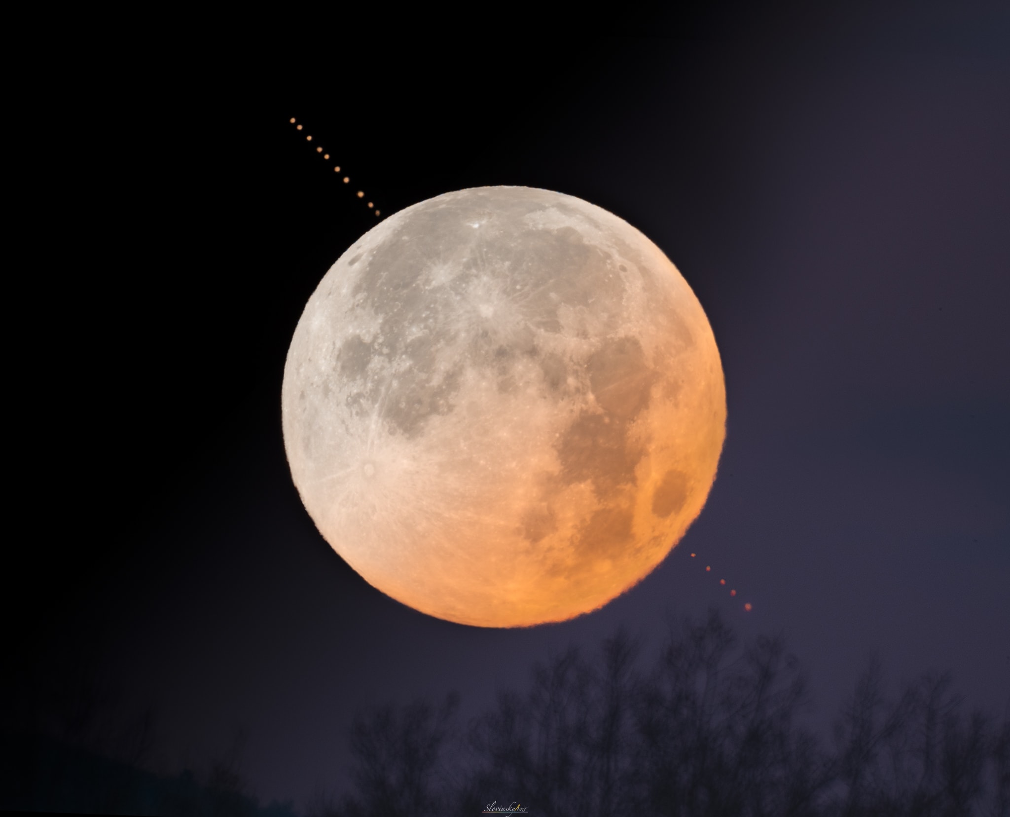 On December 8 a full Moon and a full Mars were close, both bright and opposite the Sun in planet Earth's sky. In fact Mars was occulted, passing behind the Moon when viewed from some locations across Europe and North America.  Seen from the city of Kosice in eastern Slovakia, the lunar occultation of Mars happened just before sunrise. The tantalizing spectacle was recorded in this telescopic timelapse sequence of exposures. It took about an hour for the Red Planet to disappear behind the lunar disk and then reappear as a warm-hued full Moon, the last full Moon of 2022, sank toward the western horizon. The next lunar occultation of bright planet Mars will be in the new year on January 3, when the Moon is in a waxing gibbous phase. Lunar occultations are only ever visible from a fraction of the Earth's surface, though. The January 3 occultation of Mars will be visible from parts of the South Atlantic, southern Africa, and the Indian Ocean.