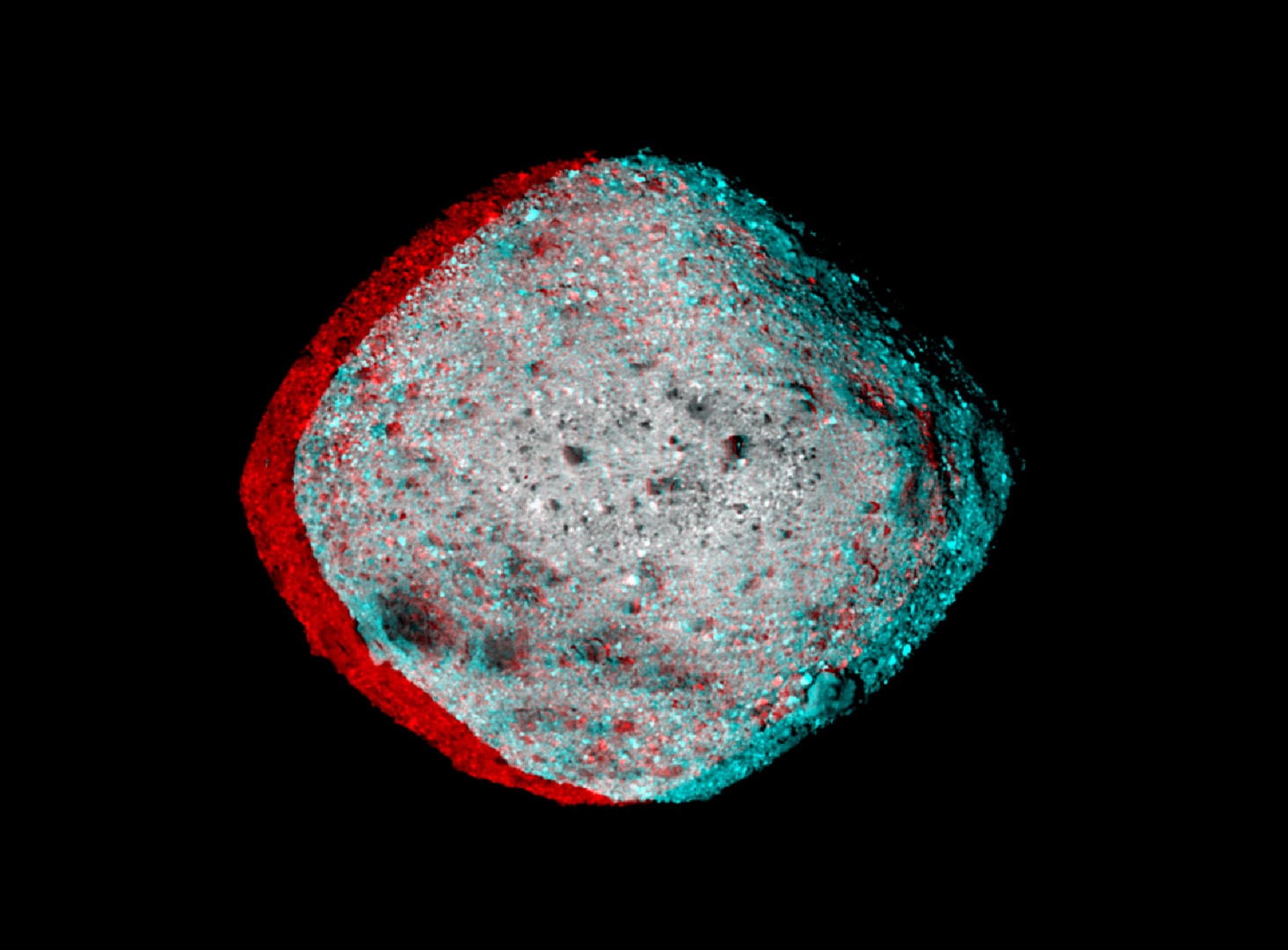 Put on your red/blue glasses and float next to asteroid 101955 Bennu. Shaped like a spinning toy top with boulders littering its rough surface, the tiny Solar System world is about one Empire State Building (less than 500 meters) across. Frames used to construct this 3D anaglyph were taken by PolyCam on the OSIRIS_REx spacecraft on December 3, 2018 from a distance of about 80 kilometers. With a sample from the asteroid's rocky surface on board, OSIRIS_REx departed Bennu's vicinity in May of 2021 and is now enroute to planet Earth. The robotic spacecraft is scheduled to return the sample to Earth this September.