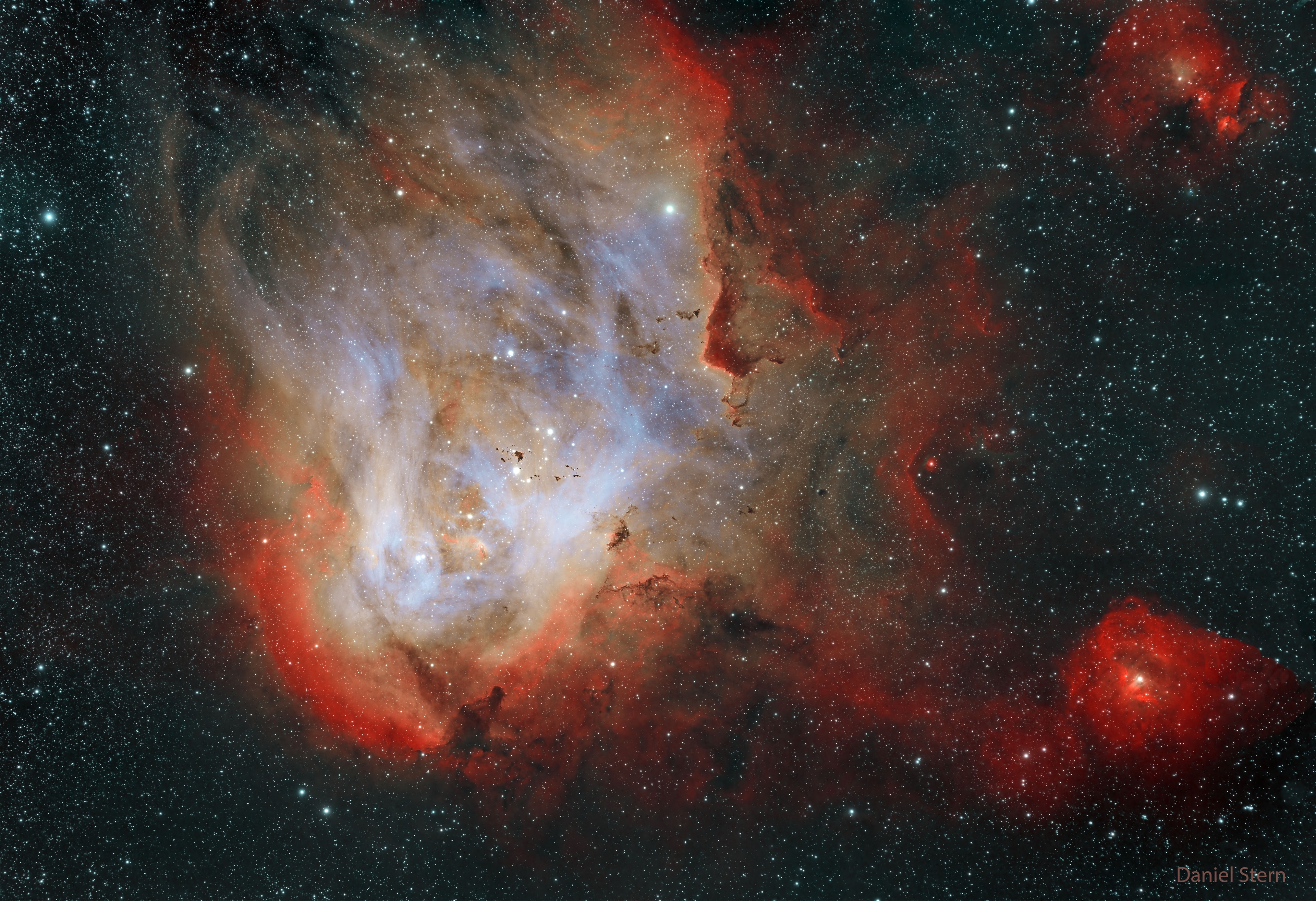 To some, it looks like a giant chicken running across the sky. To others, it looks like a gaseous nebula where star formation takes place. Cataloged as IC 2944, the Running Chicken Nebula spans about 100 light years and lies about 6,000 light years away toward the constellation of the Centaur (Centaurus).  The featured image, shown in scientifically assigned colors, was captured recently in a 16-hour exposure over three nights. The star cluster Collinder 249 is visible embedded in the nebula's glowing gas.  Although difficult to discern here, several dark molecular clouds with distinct shapes can be found inside the nebula.