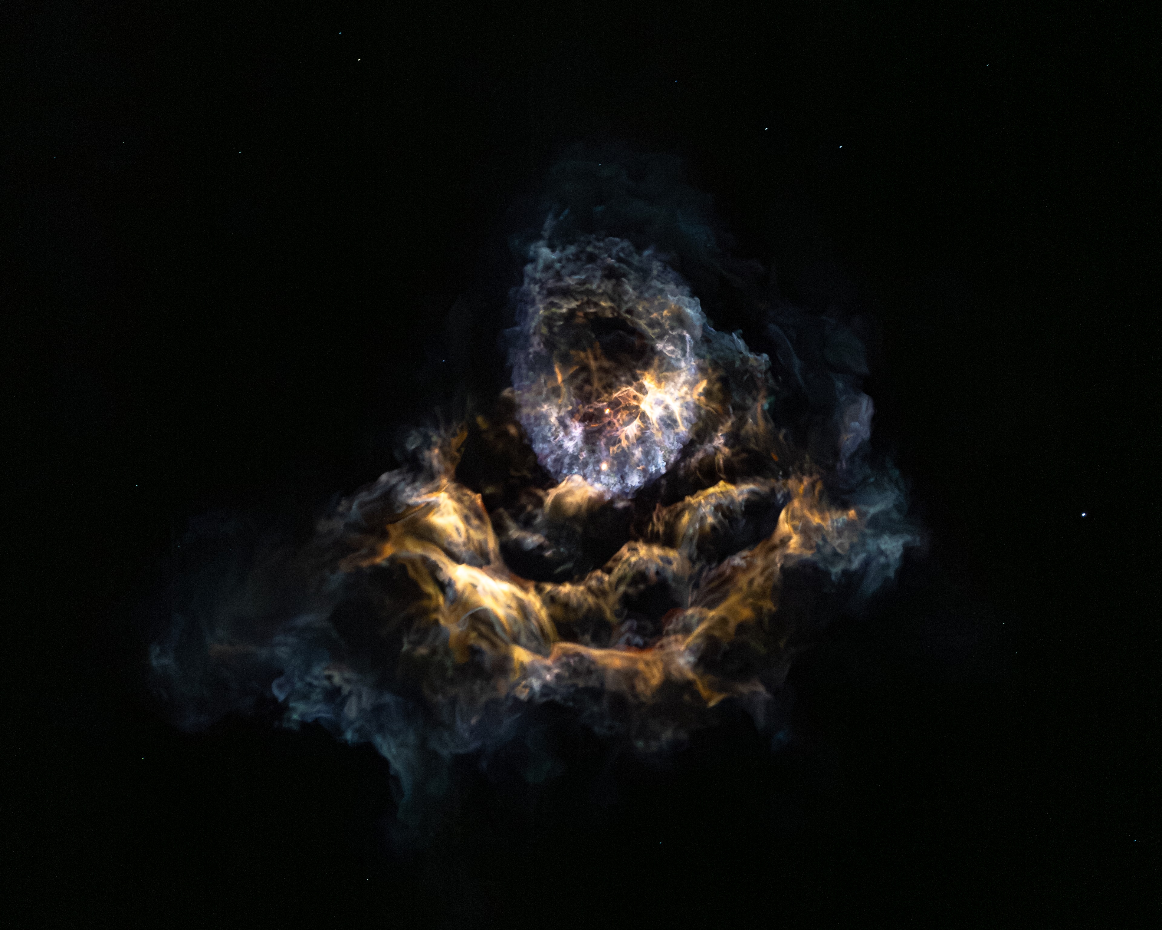Not the James Webb Space Telescope's latest view of a distant galactic nebula, this illuminated cloud of gas and dust dazzled early morning spacecoast skygazers on August 26. The snapshot was taken about 2 minutes after the launch of a Falcon 9 rocket on the SpaceX Crew-7 mission, the seventh commercial crew rotation mission for the International Space Station. It captures drifting plumes and exhaust from the separated first and second stage illuminated against the still dark skies. Near the center of the image, within the ragged blueish ring, are two bright points of light. The lower one is the second stage of the rocket carrying 4 humans to space in a Crew Dragon spacecraft. The bright point above is the Falcon 9 first stage booster orienting itself for the trip back to Landing Zone-1 at Cape Canaveral, planet Earth.