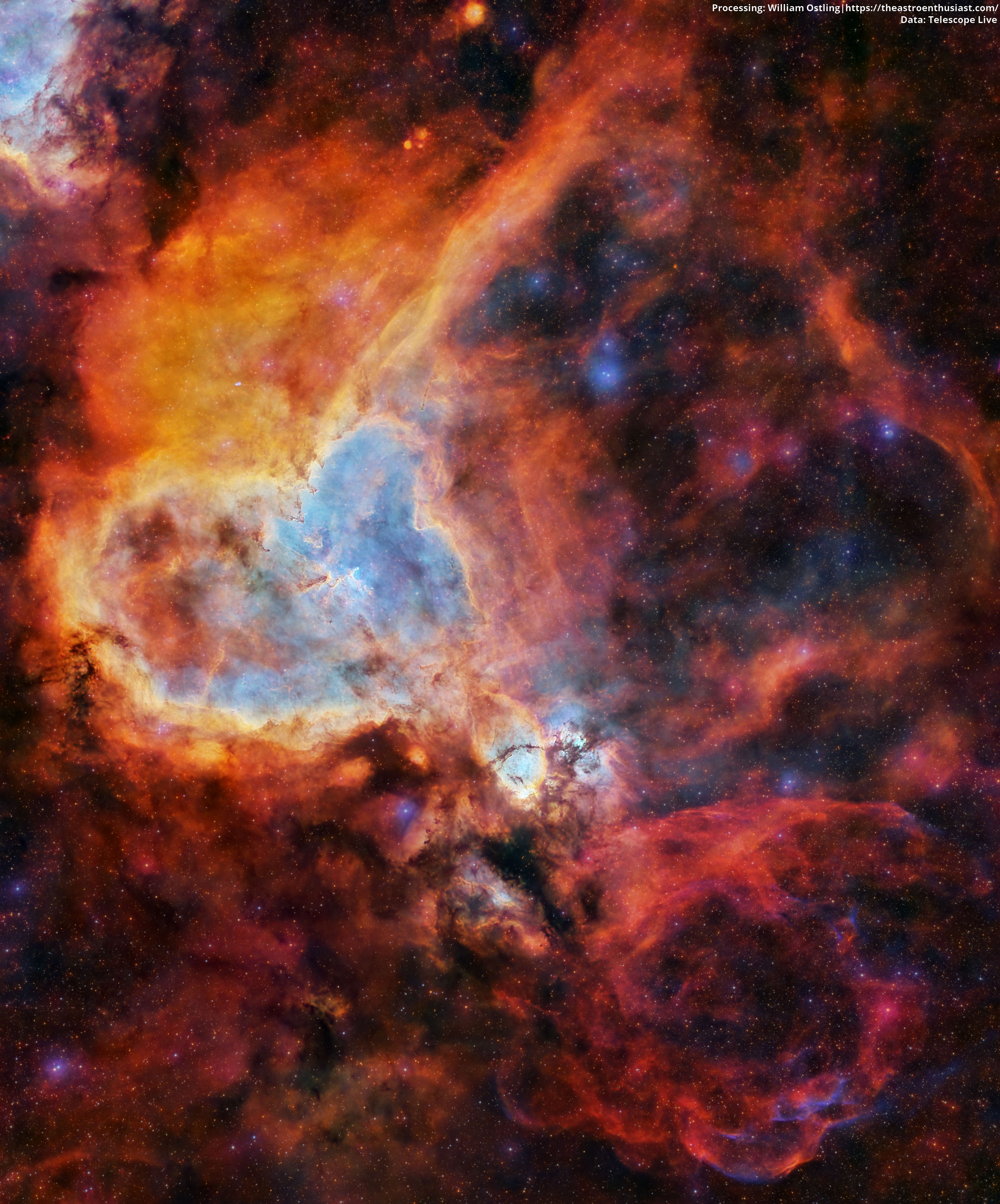 What excites the Heart Nebula? First, the large emission nebula on the left, catalogued as IC 1805, looks somewhat like a human heart.  The nebula glows brightly in red light emitted by its most prominent element, hydrogen, but this long-exposure image was also blended with light emitted by silicon (yellow) and oxygen (blue).  In the center of the Heart Nebula are young stars from the open star cluster Melotte 15 that are eroding away several picturesque dust pillars with their atom-exciting energetic light and winds. The Heart Nebula is located about 7,500 light years away toward the constellation of Cassiopeia.  At the bottom right of the Heart Nebula is the companion Fishhead Nebula.  This wide and deep image clearly shows, though, that glowing gas surrounds the Heart Nebula in all directions.   Tonight watch: The Geminids