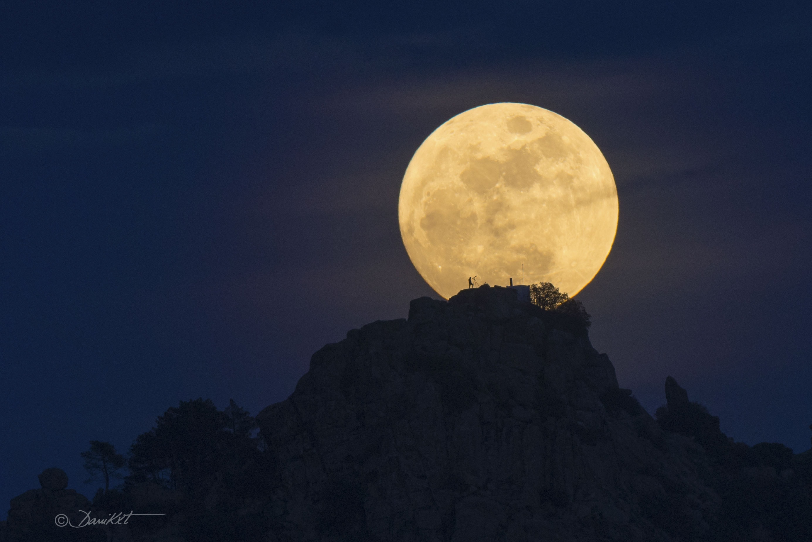 Have you ever seen the Man in the Moon? This common question plays on the ability of humans to see pareidolia -- imagining familiar icons where they don't actually exist. The textured surface of Earth's full Moon is home to numerous identifications of iconic objects, not only in modern western culture but in world folklore throughout history. Examples, typically dependent on the Moon's perceived orientation, include the Woman in the Moon and the Rabbit in the Moon. One facial outline commonly identified as the Man in the Moon starts by imagining the two dark circular areas -- lunar maria -- here just above the Moon's center, to be the eyes.  Surprisingly, there actually is a man in this Moon image -- a close look will reveal a real person -- with a telescope -- silhouetted against the Moon. This well-planned image was taken in 2016 in Cadalso de los Vidrios in Madrid, Spain.   Observe the Moon Night: NASA Coverage