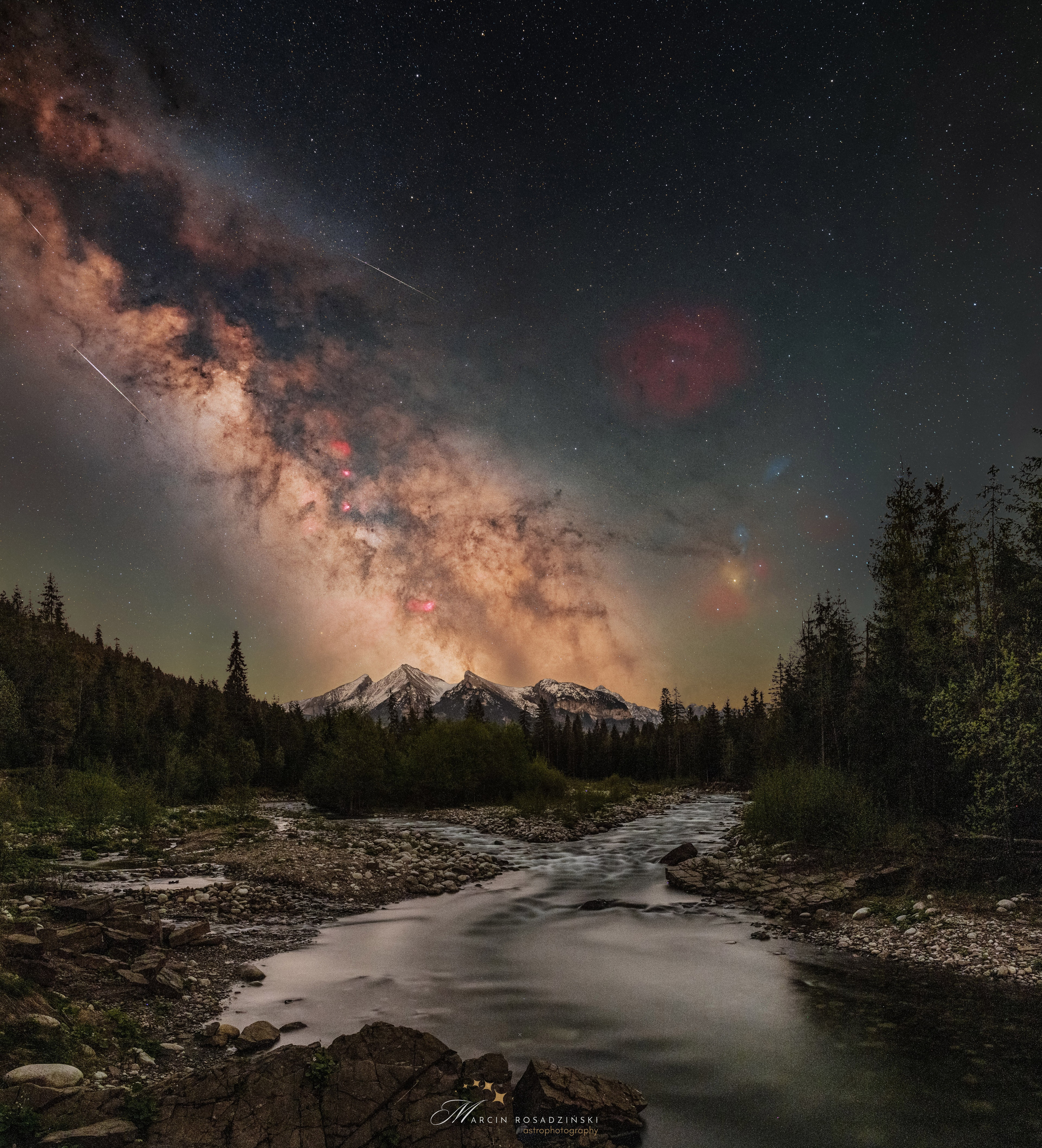 A natural border between Slovakia and Poland is the Tatra Mountains. A prominent destination for astrophotographers, the Tatras are the highest mountain range in the Carpathians. In the featured image taken in May, one can see the center of our Milky Way galaxy with two of its famous stellar nurseries, the Lagoon and Omega Nebula, just over the top of the Tatras. Stellar nurseries are full of ionized hydrogen, a fundamental component for the formation of Earth-abundant water. As a fundamental ingredient in all known forms of life, water is a crucial element in the Universe. Such water can be seen in the foreground in the form of the Bialka River.   Portal Universe: Random APOD Generator