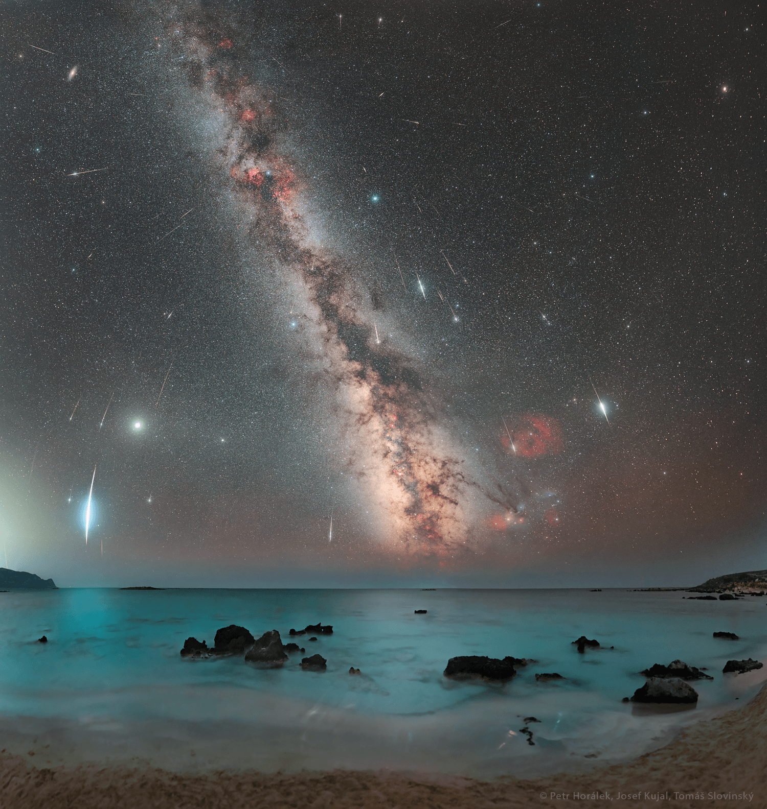 Meteors from the Kappa Cygnid meteor shower are captured in this time-lapse composite skyscape. The minor meteor shower, with a radiant not far from its eponymous star Kappa Cygni, peaks in mid-August, almost at the same time as the much better-known and better-observed Perseid meteor shower. But, seen to have a peak rate of only about 3 meteors per hour, Kappa Cygnids are vastly outnumbered by the more popular, prolific Perseid shower's meteors that emanate from the heroic constellation Perseus. To capture dozens of Kappa Cygnids, this long term astro-imaging project compiled meteors in exposures selected from over 51 August nights during the years 2012 through 2024. Most of the exposures with identified Kappa Cygnid meteors were made in August 2021, a high point of the shower's known 7-year activity cycle. All twelve years worth of Kappa Cygnids are registered against a base sea and night skyscape of the Milky Way above Elafonisi Beach, Crete, Greece, also recorded in August of 2021.