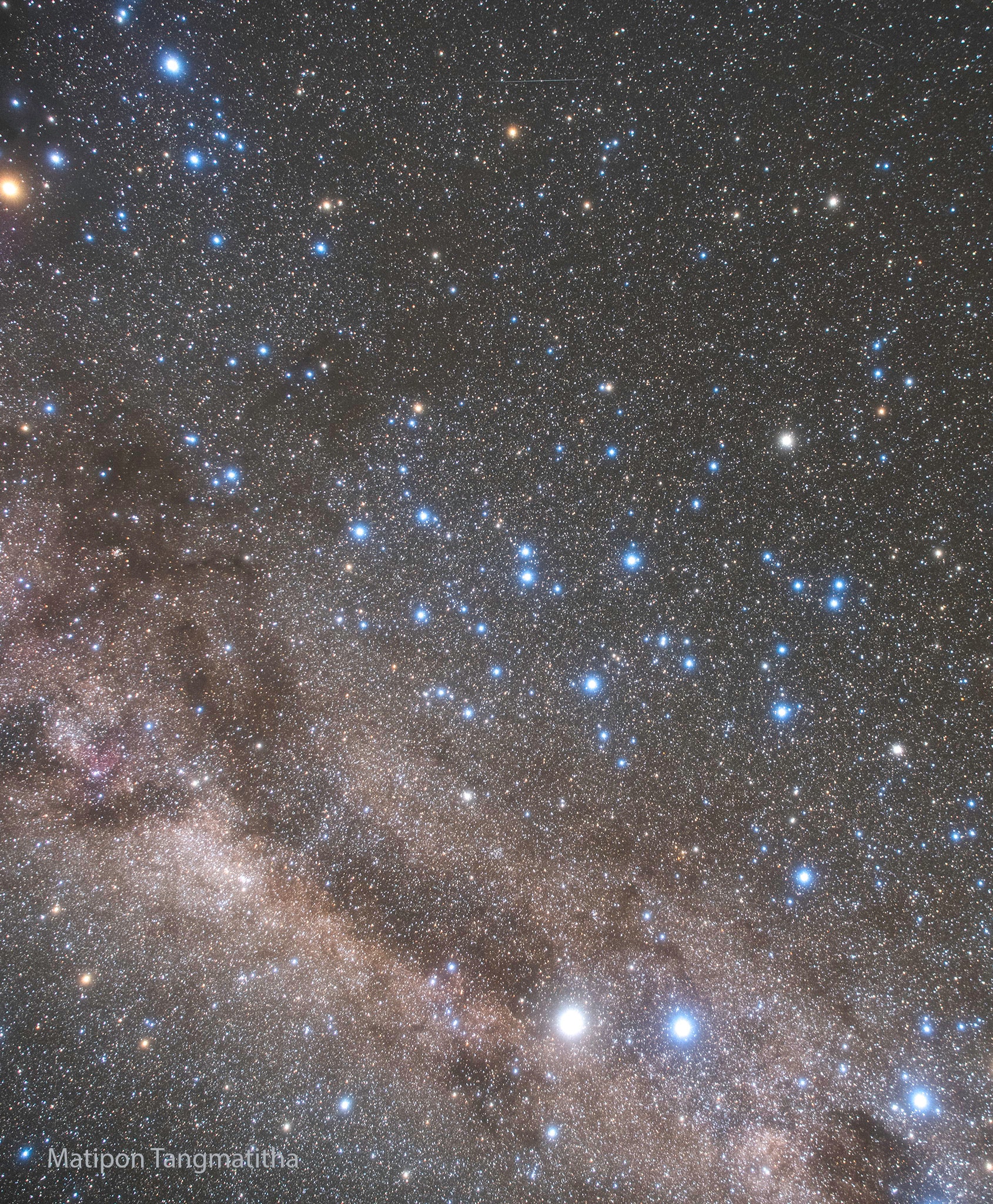 If you know where to look, you can see a thermonuclear explosion from a white dwarf star. Possibly two.  Such explosions are known as novas and the detonations are currently faintly visible with the unaided eye in Earth's southern hemisphere -- but are more easily seen with binoculars. Pictured, Nova Lupi 2025 (V462 Lupi) was captured toward the southern constellation of the Wolf (Lupus) last week near the central plane of our Milky Way galaxy.  Nova Lupi 2025 was originally discovered on June 12 and peaked in brightness about a week later. Similarly, Nova Velorum 2025, toward the southern constellation of the Ship Sails (Vela), was discovered on June 25 and peaked a few days later.  A nova somewhere in our Galaxy becomes briefly visible to the unaided eye only every year or two, so it is quite unusual to have two novas visible simultaneously.  Meanwhile, humanity awaits even a different nova: T Coronae Borealis, which should become visible in northern skies and is expected to become even brighter.