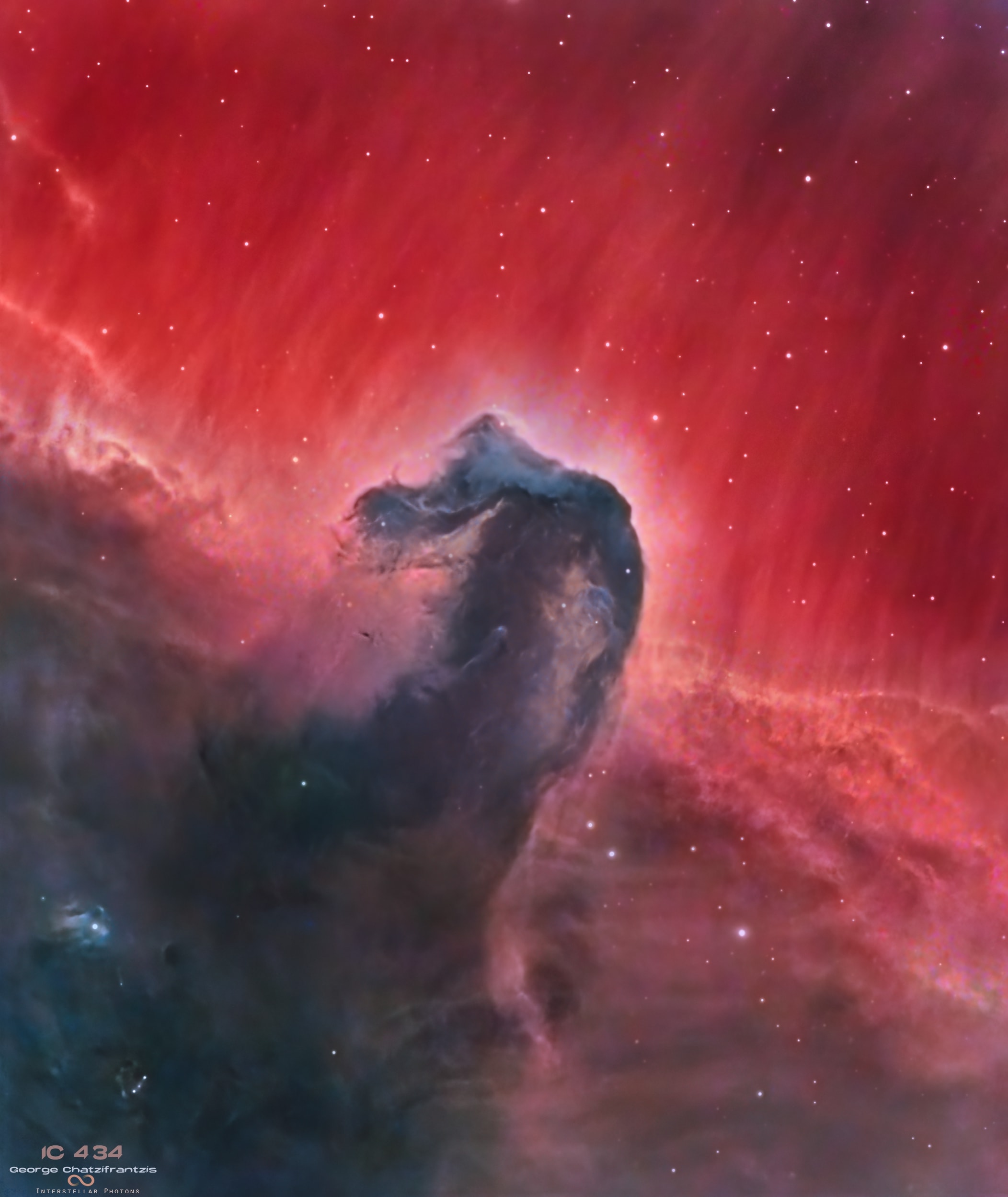 Sculpted by stellar winds and radiation, this dusty interstellar molecular cloud has by chance assumed an immediately recognizable shape. Fittingly known as The Horsehead Nebula, it lies some 1,500 light-years distant, embedded in the vast Orion cloud complex. About five light-years "tall," the dark cloud is cataloged as Barnard 33, first identified on a photographic plate taken in the early 20th century.  B33 is visible primarily because its obscuring dust is silhouetted against the glow of emission nebula IC 434.  Hubble Space Telescope images from the early 21st century find young stars forming within B33. Of course, the magnificent interstellar cloud will slowly shift its apparent shape over the next few million years. But for now the Horsehead Nebula is a rewarding though difficult object to view with small telescopes from planet Earth.