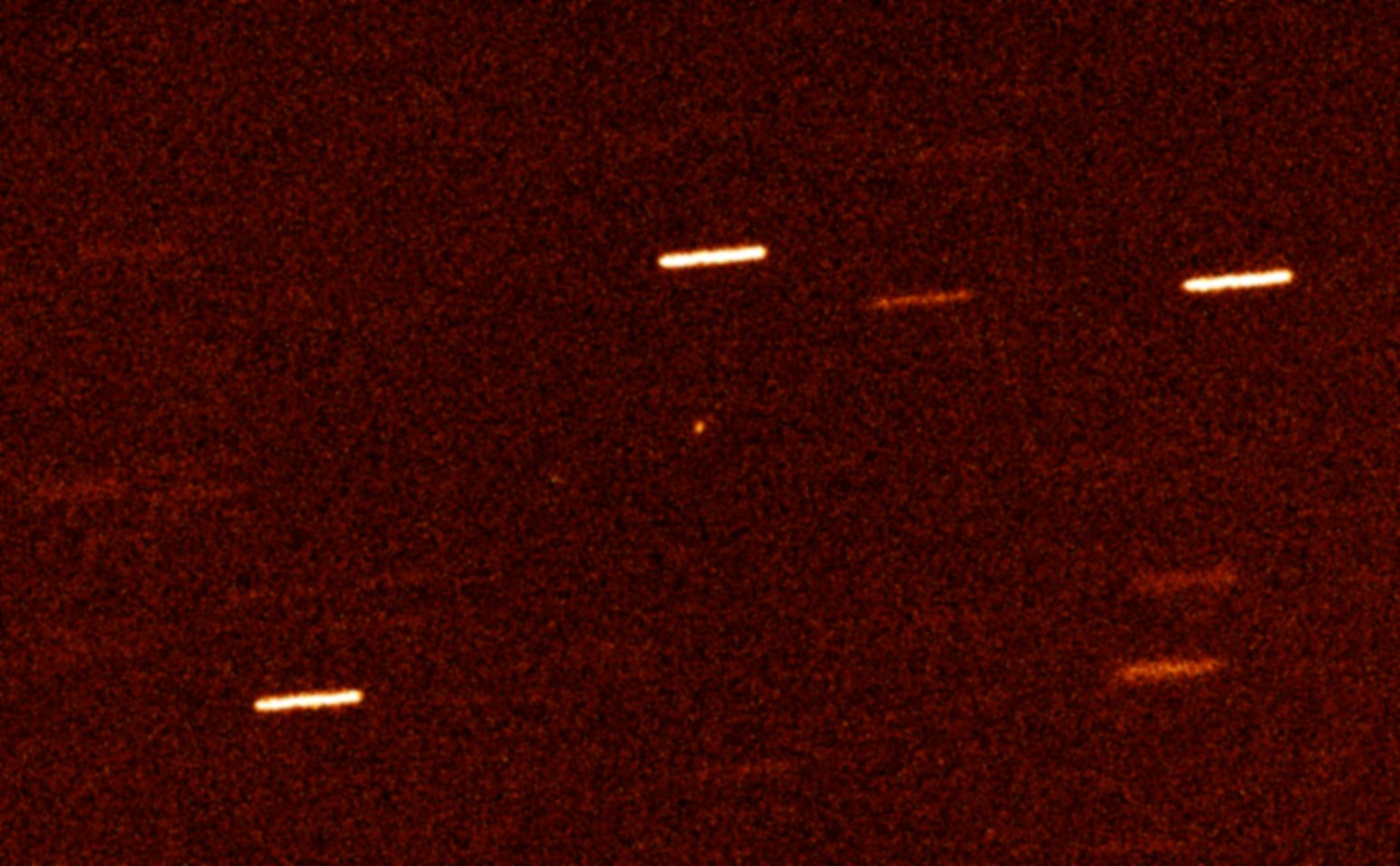 Traveling at high velocity along an extreme hyperbolic orbit and making a hairpin turn as it swung past the Sun, the now designated A/2017 U1 is the first known small body from interstellar space. A point of light centered in this 5 minute exposure recorded with the William Herschel Telescope in the Canary Islands on October 28, the interstellar visitor is asteroid-like with no signs of cometary activity. Faint background stars appear streaked because the massive 4.2 meter diameter telescope is tracking the rapidly moving A/2017 U1 in the field of view. Astronomer Rob Weryk (IfA) first recognized the moving object in nightly Pan-STARRS sky survey data on October 19. A/2017 is presently outbound, never to return to the Solar System, and already only visible from planet Earth in large optical telescopes. Though an interstellar origin has been established based on its orbit, it is still unknown how long the object could have drifted among the stars of the Milky Way. But its interstellar cruise speed would be about 26 kilometers per second. By comparison humanity's Voyager 1 spacecraft travels about 17 kilometers per second through interstellar space.