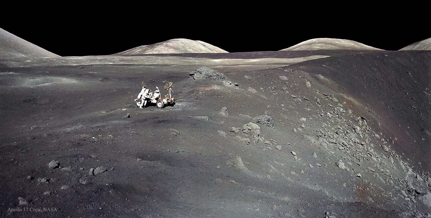 In December of 1972, Apollo 17 astronauts Eugene Cernan and Harrison Schmitt spent about 75 hours on the Moon in the Taurus-Littrow valley, while colleague Ronald Evans orbited overhead. This sharp image was taken by Cernan as he and Schmitt roamed the valley floor. The image shows Schmitt on the left with the lunar rover at the edge of Shorty Crater, near the spot where geologist Schmitt discovered orange lunar soil. The Apollo 17 crew returned with 110 kilograms of rock and soil samples, more than was returned from any of the other lunar landing sites. Forty five years later, Cernan and Schmitt are still the last to walk on the Moon.