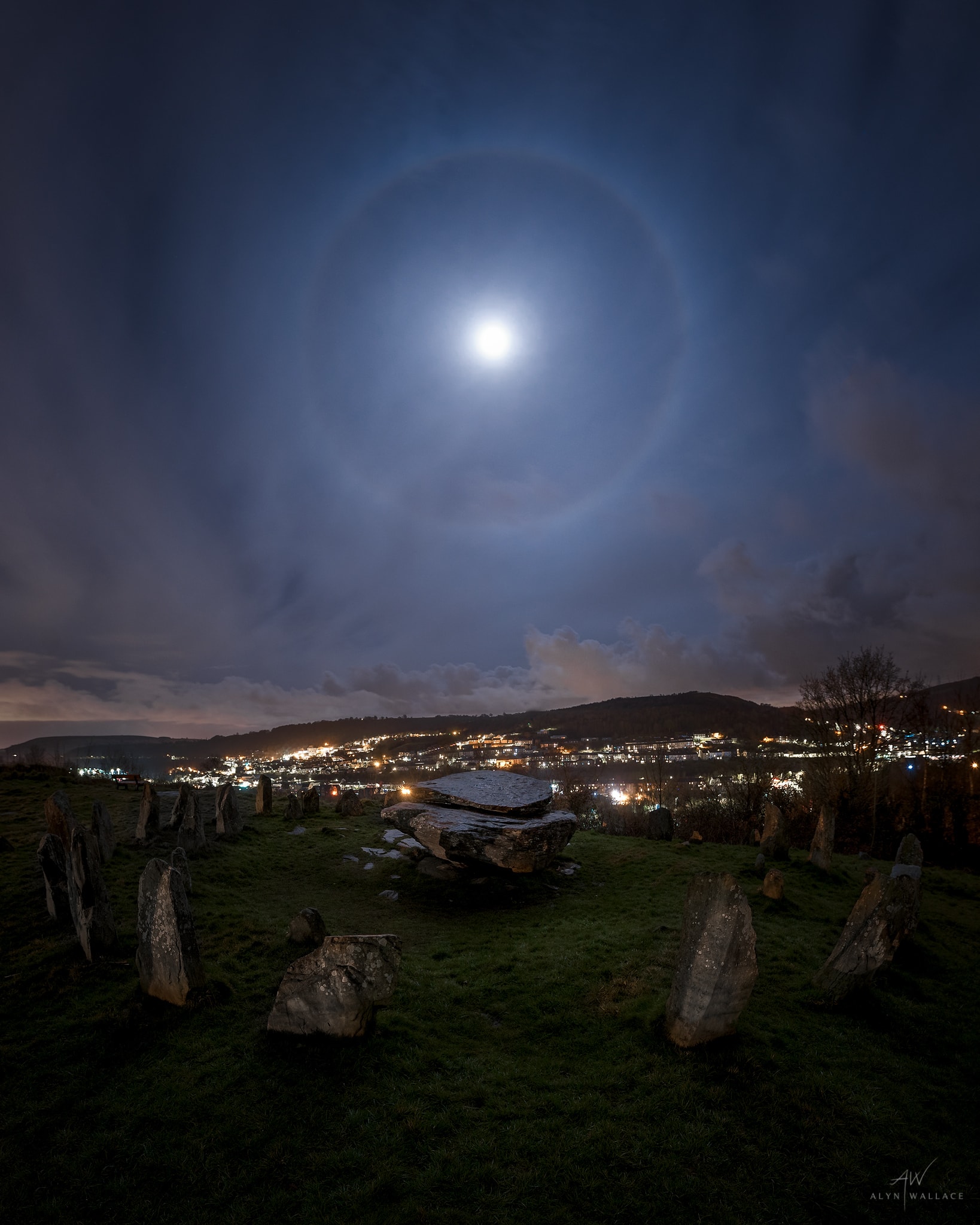 Have you ever seen a halo around the Moon? This fairly common sight occurs when high thin clouds containing millions of tiny ice crystals cover much of the sky. Each ice crystal acts like a miniature lens. Because most of the crystals have a similar elongated hexagonal shape, light entering one crystal face and exiting through the opposing face refracts 22 degrees, which corresponds to the radius of the Moon Halo. A similar Sun Halo may be visible during the day. Exactly how ice-crystals form in clouds remains under investigation. In the featured image, the ice circle in the sky is mirrored by a stone circle on the ground. Taken just over a month ago in Pontypridd Common, Wales, UK, the central Rocking Stone survives from the last ice age, while the surrounding stones in the circles were placed much more recently -- during the 1800s. Follow APOD on: Facebook, Google Plus, Instagram, or Twitter