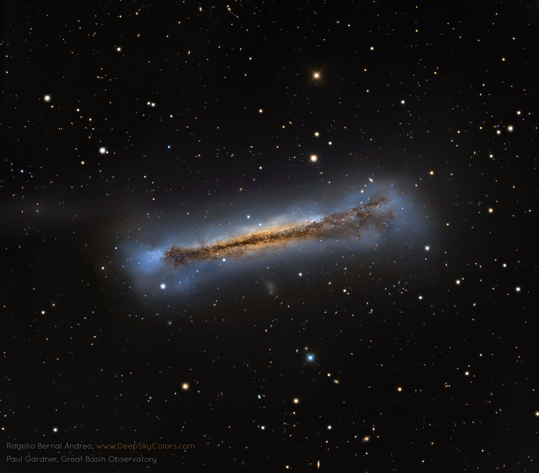 What do spiral galaxies look like sideways? Featured is a sharp telescopic view of a magnificent edge-on spiral galaxy NGC 3628, a puffy galactic disk divided by dark dust lanes. Of course, this deep galactic portrait puts some astronomers in mind of its popular moniker, The Hamburger Galaxy. The tantalizing island universe is about 100,000 light-years across and 35 million light-years away in the northern springtime constellation Leo. NGC 3628 shares its neighborhood in the local Universe with two other large spirals M65 and M66 in a grouping otherwise known as the Leo Triplet. Gravitational interactions with its cosmic neighbors are likely responsible for the extended flare and warp of this spiral's disk. Sky Link: APOD API from NASA