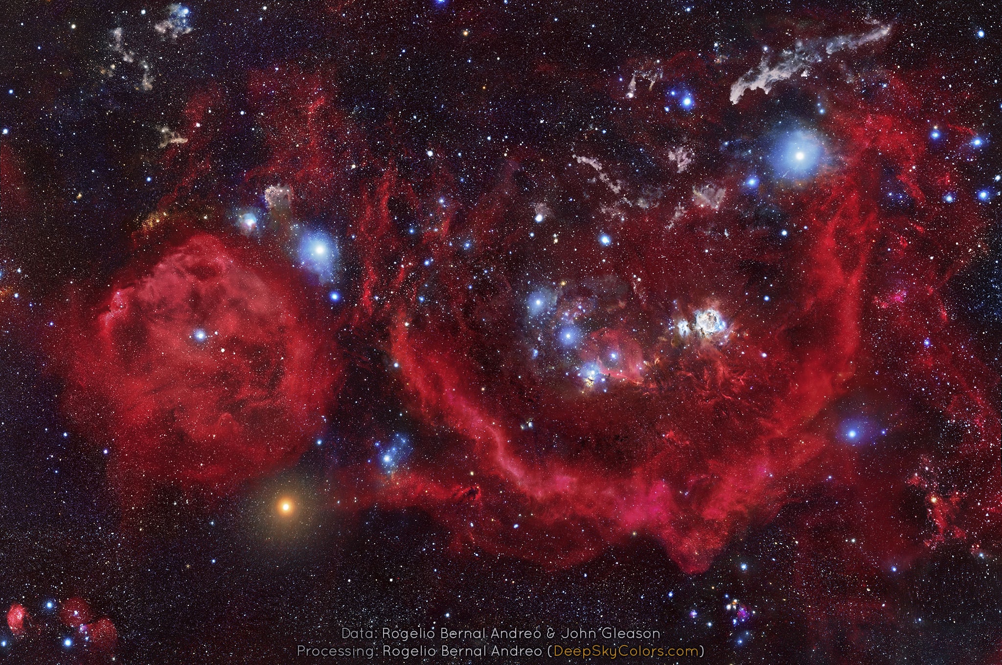 Do you recognize this constellation? Although it is one of the most recognizable star groupings on the sky, this is a more full Orion than you can see -- an Orion only revealed with long exposure digital camera imaging and post-processing. Here the cool red giant Betelgeuse takes on a strong orange tint as the brightest star at the lower left. Orion's hot blue stars are numerous, with supergiant Rigel balancing Betelgeuse on the upper right, and Bellatrix at the upper left. Lined up in Orion's belt are three stars all about 1,500 light-years away, born from the constellation's well-studied interstellar clouds. To the right of Orion's belt is a bright but fuzzy patch that might also look familiar -- the stellar nursery known as Orion's Nebula. Finally, just barely visible to the unaided eye but quite striking here is Barnard's Loop -- a huge gaseous emission nebula surrounding Orion's Belt and Nebula discovered over 100 years ago by the pioneering Orion photographer E. E. Barnard. APOD Podcasts: Available on iTunes and YouTube.
