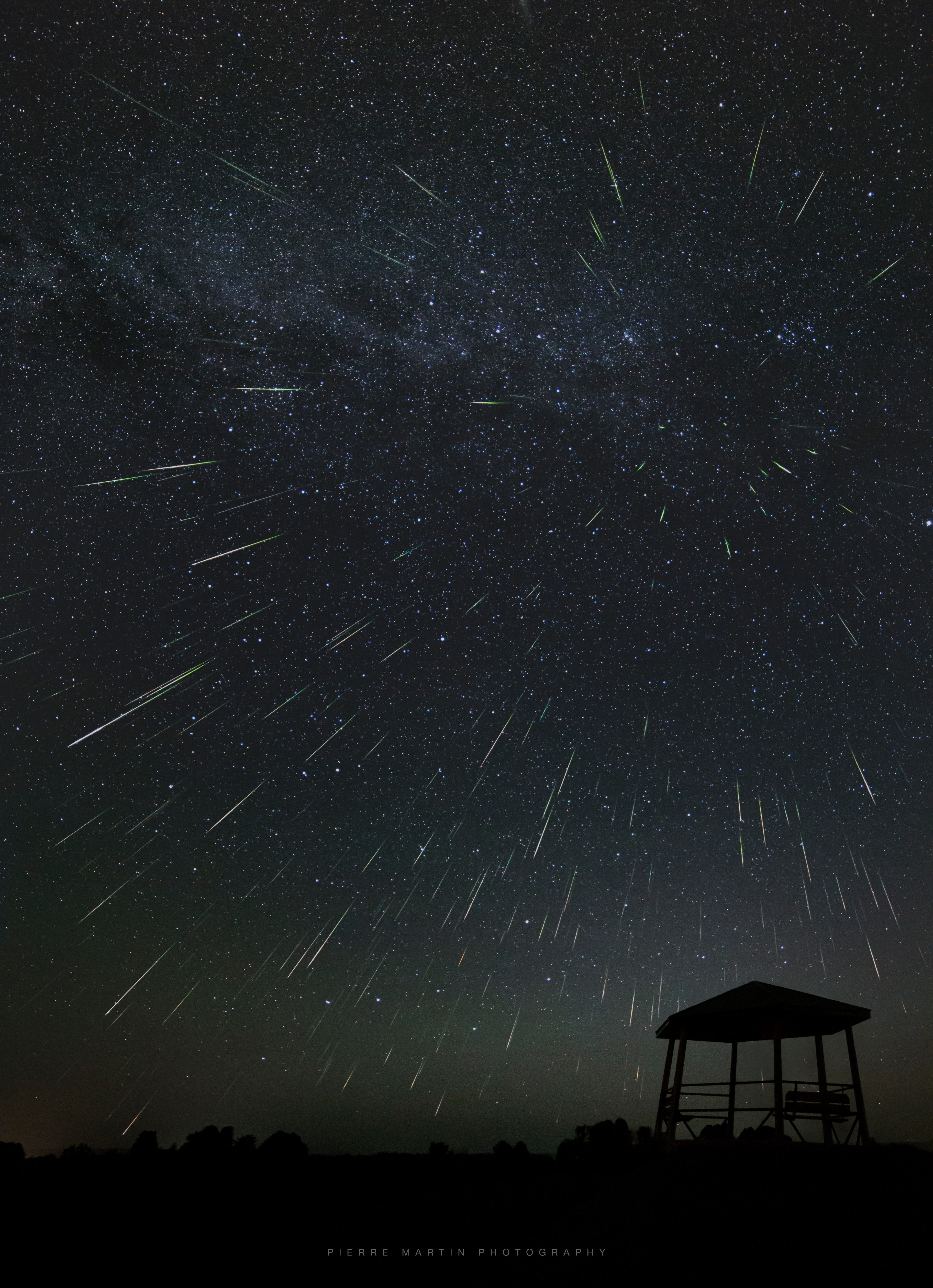 This year an outburst of Perseid meteors surprised skywatchers. The reliable meteor shower's peak was predicted for the night of August 12/13. But persistent visual observers in North America were deluged with a startling Perseid shower outburst a day later, with reports of multiple meteors per minute and sometimes per second in the early hours of August 14. The shower radiant is high in a dark night sky in this composite image. It painstakingly registers the trails of 282 Perseids captured during the stunning outburst activity between 0650 UT (02:50am EDT) and 0900 UT (05:00am EDT) on August 14 from Westmeath Lookout, Ontario. Of course the annual Perseid meteor shower is associated with planet Earth's passage through dusty debris from periodic comet 109P/Swift-Tuttle. The 2021 outburst could have been caused by an unanticipated encounter with the Perseid Filament, a denser ribbon of dust inside the broader debris zone.