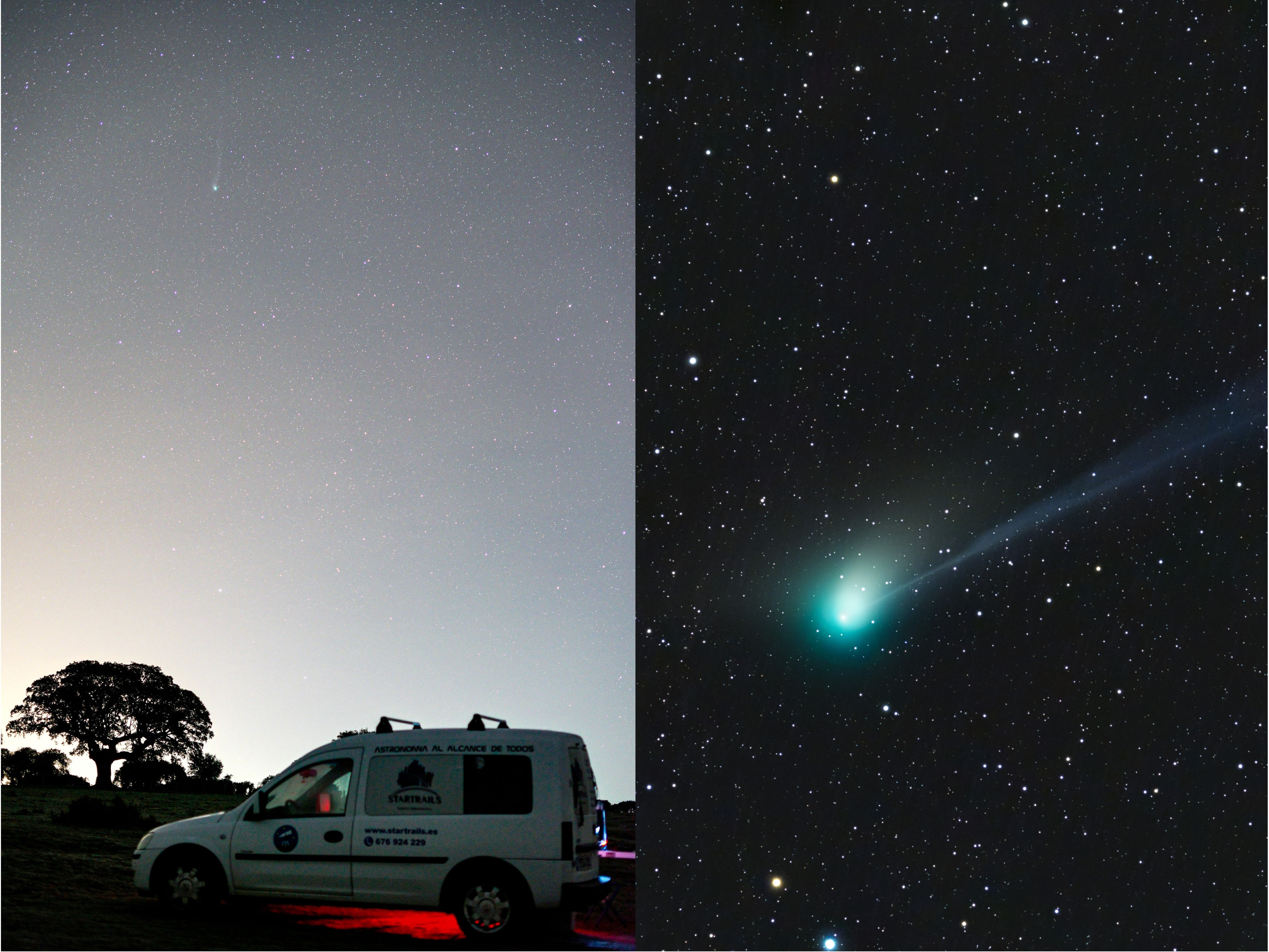 Comet C/2022E3 (ZTF) no longer requires a telescope for viewing. By January 19, it could just be seen with the naked eye in this rural sky with little light pollution from a location about 20 kilometers from Salamanca, Spain. Still, telescopic images are needed to show any hint of the comet's pretty green coma, stubby whitish dust tail, and long ion tail. Its faint ion tail has been buffeted by recent solar activity. This visitor from the distant Oort cloud rounded the Sun on January 12. and is now sweeping through stars near the northern boundary of the constellation Bootes. Outward bound but still growing brighter, Comet ZTF makes its closest approach on February 2, coming to within about 2.4 light-minutes of our fair planet.
