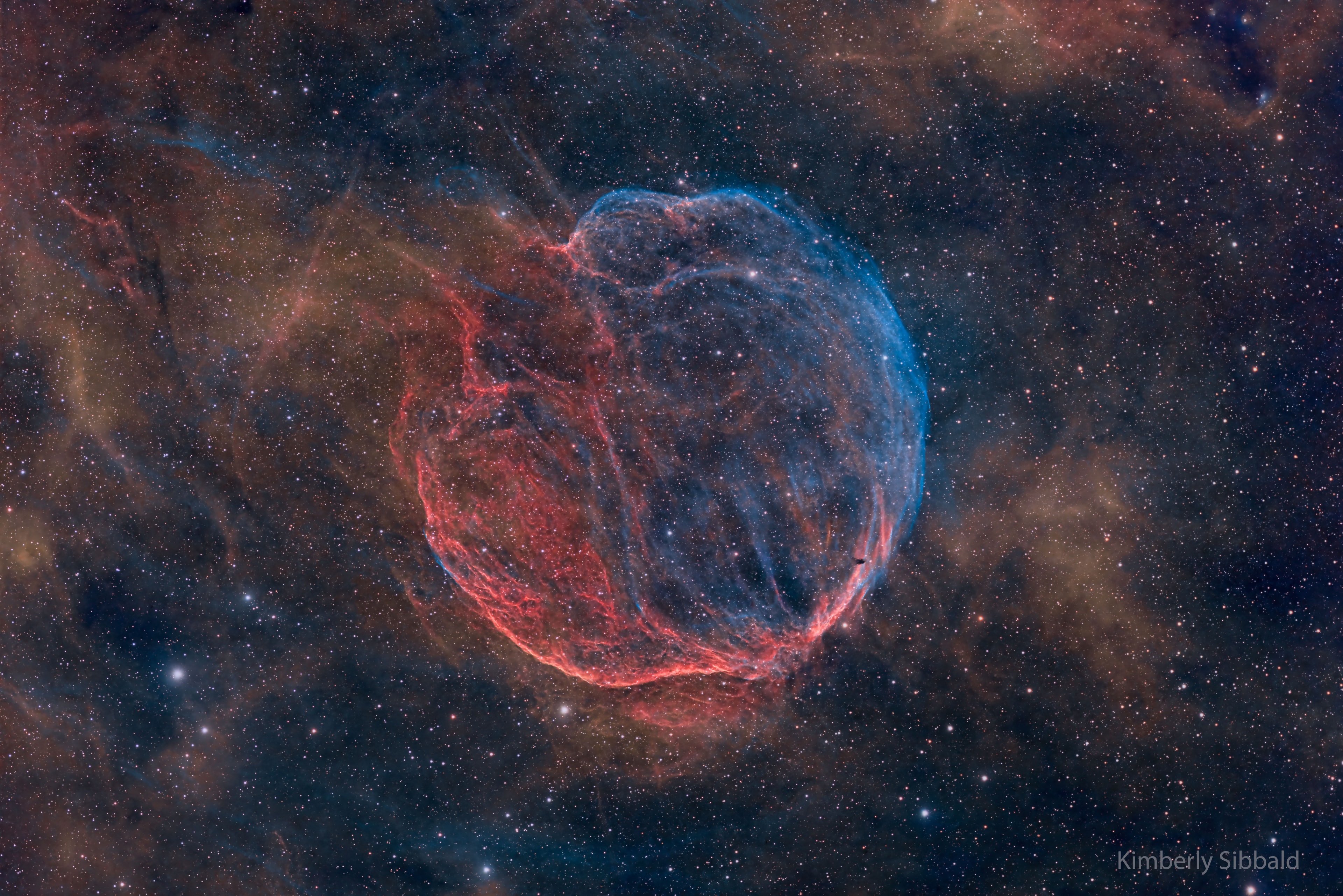 What powers this unusual nebula? CTB-1 is the expanding gas shell that was left when a massive star toward the constellation of Cassiopeia exploded about 10,000 years ago. The star likely detonated when it ran out of elements near its core that could create stabilizing pressure with nuclear fusion. The resulting supernova remnant, nicknamed the Medulla Nebula for its brain-like shape, still glows in visible light by the heat generated by its collision with confining interstellar gas. Why the nebula also glows in X-ray light, though, remains a mystery. One hypothesis holds that an energetic pulsar was co-created that powers the nebula with a fast outwardly moving wind. Following this lead, a pulsar has recently been found in radio waves that appears to have been expelled by the supernova explosion at over 1000 kilometers per second. Although the Medulla Nebula appears as large as a full moon, it is so faint that it took many hours of exposure with a telescope in Seven Persons, Alberta, Canada to create the featured image.