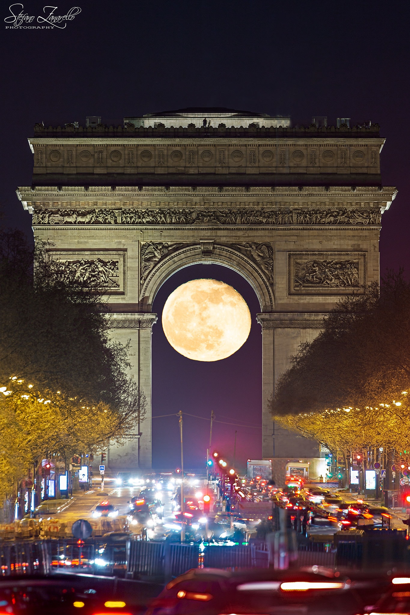 Was this a lucky shot? Although many amazing photographs are taken by someone who just happened to be in the right place at the right time, this image took skill and careful planning. First was the angular scale: if you shoot too close to the famous Arc de Triomphe in Paris, France, the full moon will appear too small. Conversely, if you shoot from too far away, the moon will appear too large and not fit inside the Arc. Second is timing: the Moon only appears centered inside the Arc for small periods of time -- from this distance less than a minute. Other planned features include lighting, relative brightness, height, capturing a good foreground, and digital processing. And yes, there is some luck involved -- for example, the sky must be clear. This time, the planning was successful, bringing two of humanity's most famous icons photographically together for all to enjoy. Today's adventure link: Click "Paris" (above)