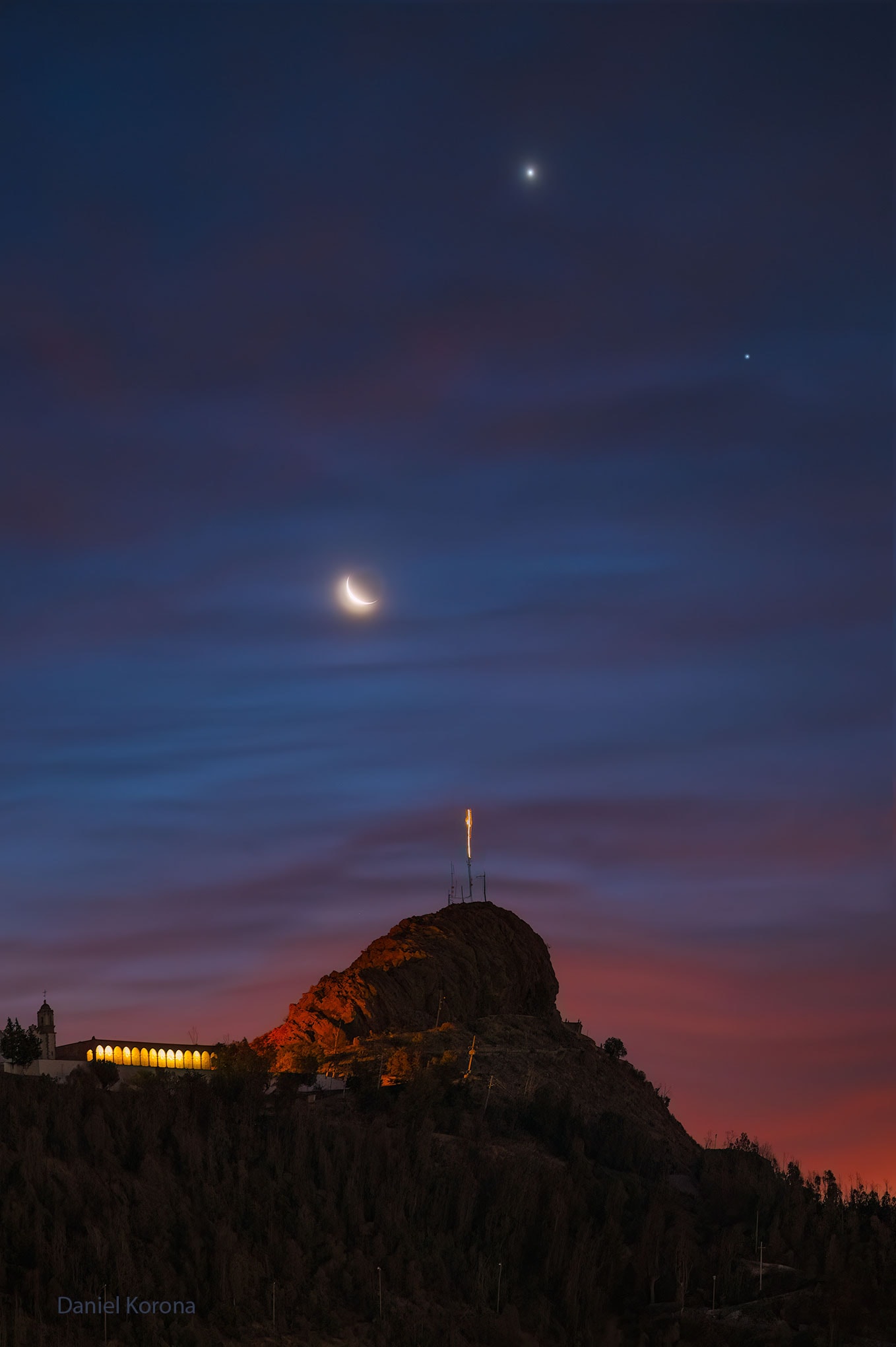 Sometimes, the sky itself seems to smile. A few days ago, visible over much of the world, an unusual superposition of our Moon with the planets Venus and Saturn created just such an iconic facial expression. Specifically, a crescent Moon appeared to make a happy face on the night sky when paired with seemingly nearby planets. Pictured is the scene as it appeared over Zacatecas, México, with distinctive Bufa Hill in the foreground. On the far right and farthest in the distance is the planet Saturn. Significantly closer and visible to Saturn's upper left is Venus, the brightest planet on the sky. Just above the central horizon is Earth's Moon in a waning crescent phase. To create this gigantic icon, the crescent moon phase must be smiling in the correct direction. Dial-A-Moon: Find the Moon phase on your birthday this year