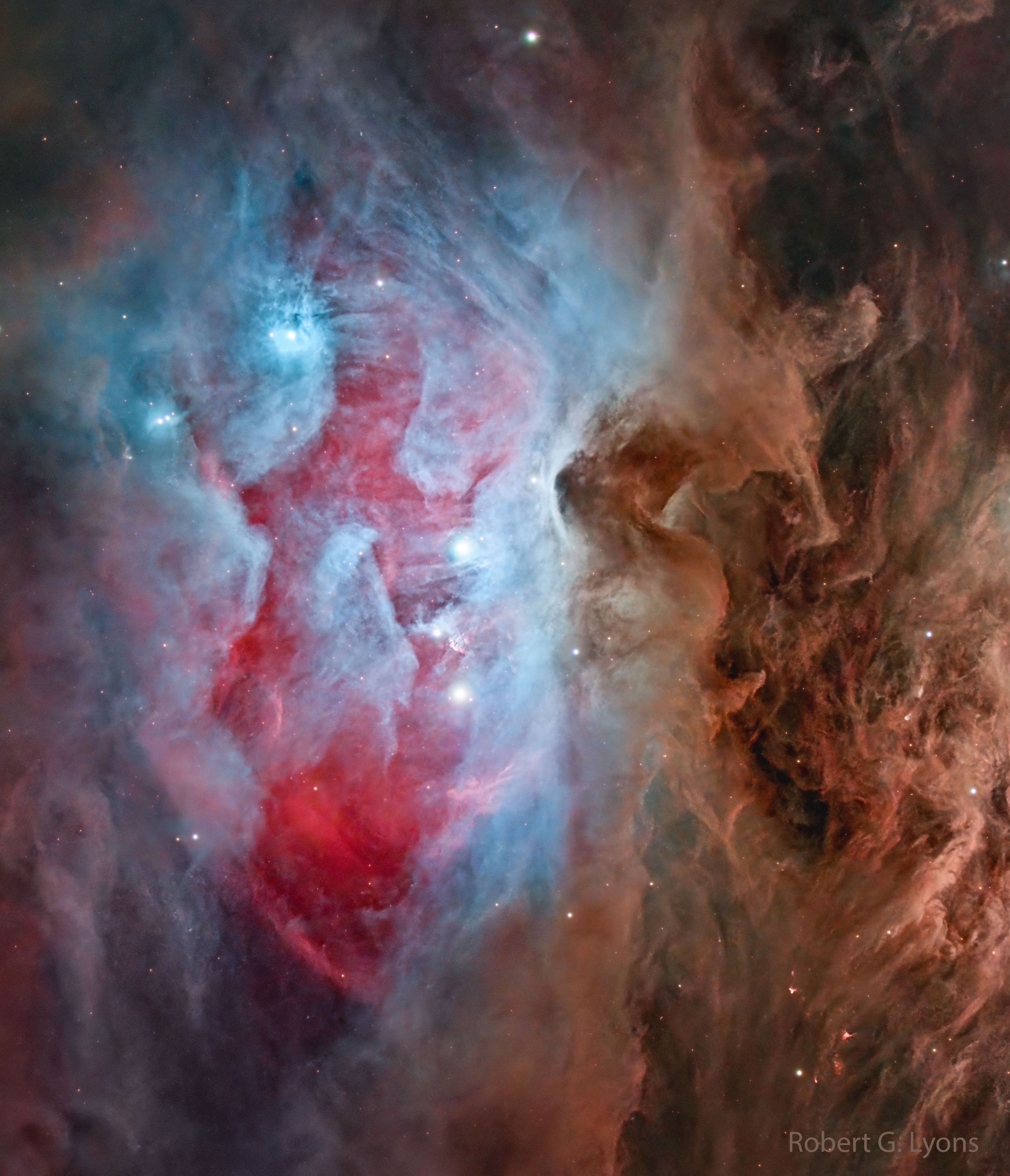 What part of Orion is this? Just north of the famous Orion Nebula is a picturesque star forming region in Orion's Sword that contains a lot of intricate dust -- some of which appears blue because it reflects the light of bright embedded stars. The region's popular name is the Running Man Nebula because, looked at from the right, part of the brown dust appears to be running legs. Cataloged as Sharpless 279, the reflection nebula is not only part of the constellation of Orion, but part of the greater Orion molecular cloud complex. Light from the Running Man's bright stars, including 42 Orionis, the bright star closest to the featured image center, is slowly destroying and reshaping the surrounding dust, which will likely be completely gone in about 10 million years. The nebula spans about 15 light years and lies about 1,500 light years away. Jigsaw Nebula: Astronomy Puzzle of the Day